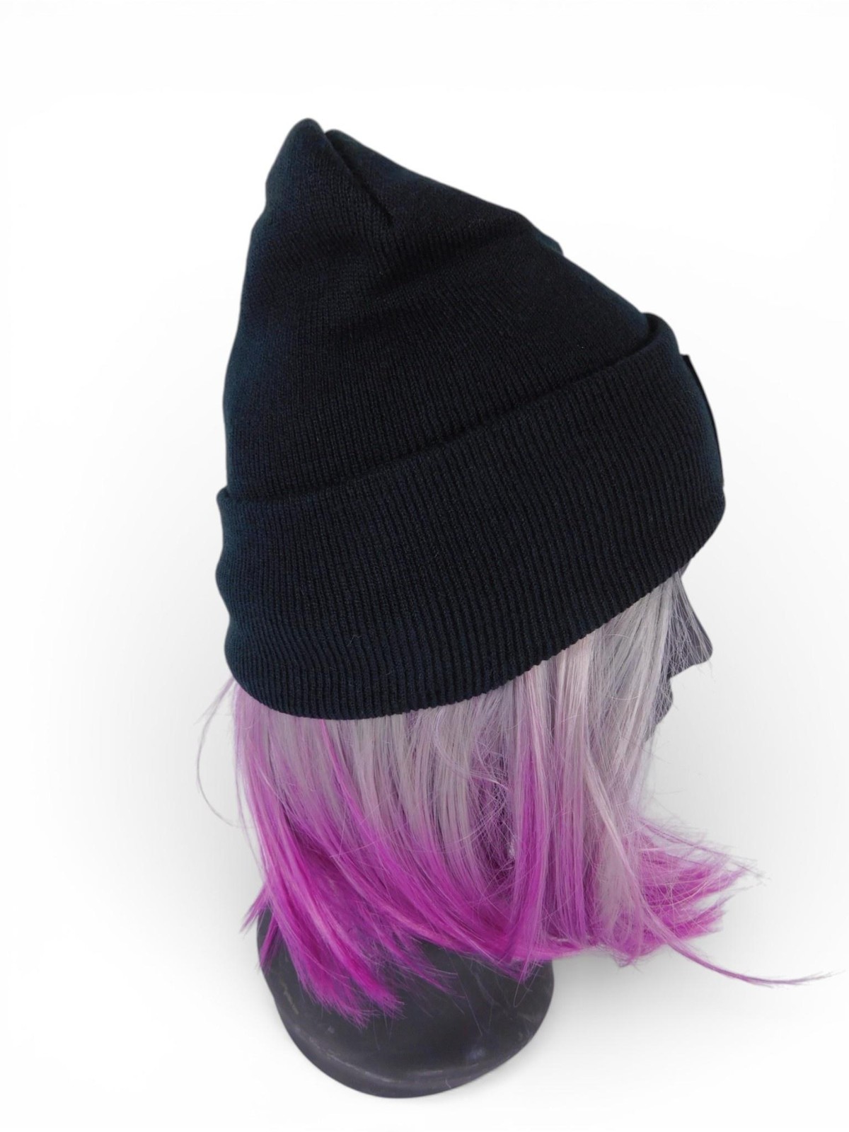 Crescent Moon Beanie Hat Womens One Size Black Satin Lined Knit Warm Winter