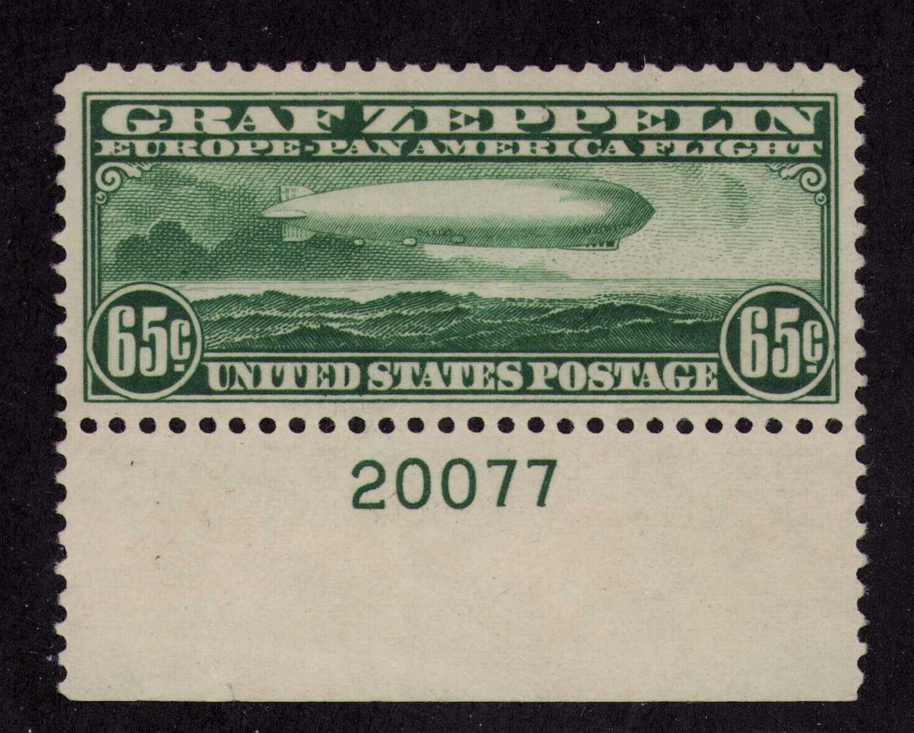 1930 US Graf Zeppelin C13 65c Europe-Pan American Flight MNH OG XF Plate Single