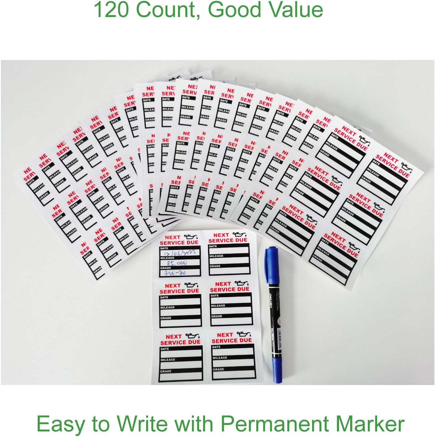 Oil Change Stickers Static Cling, 120Pcs 2X2 Inches Oil Change Reminder Sticker