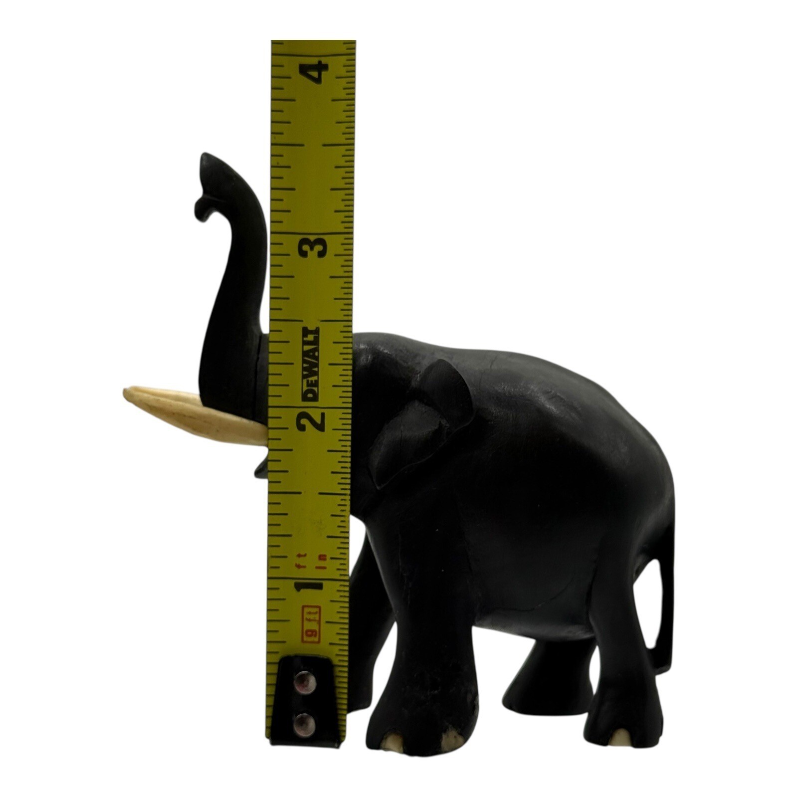 Elephant Figurine Wood Carved Trunk Up Good Luck Home Decor Vintage Statue