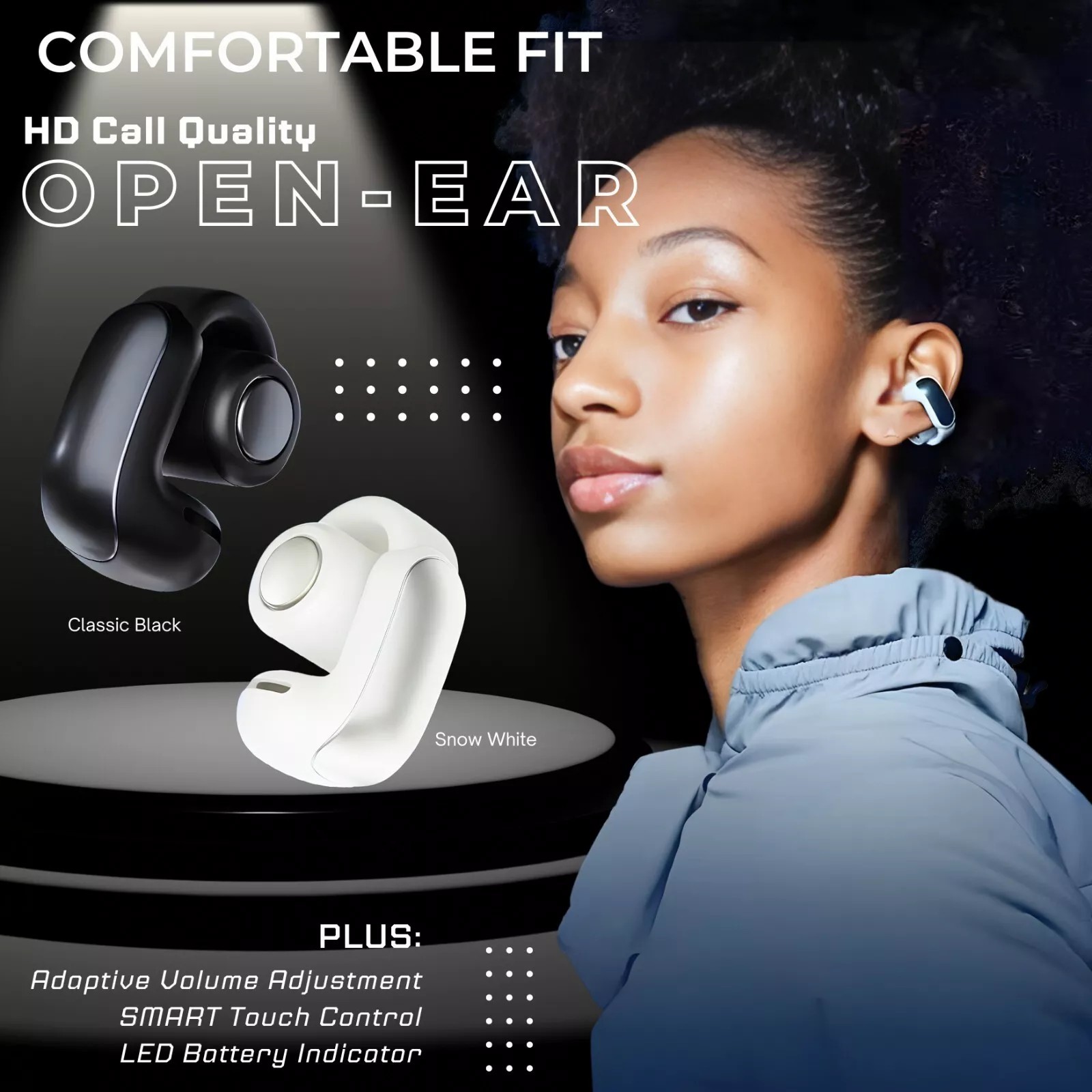 Ultra Open-Ear True Wireless Bluetooth Earphone Ultra Open Earbuds White - New