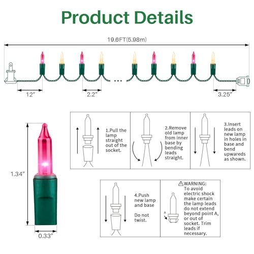 Pink Clear Christmas Valentine's String Lights 100 Pink and Clear-Green Wire