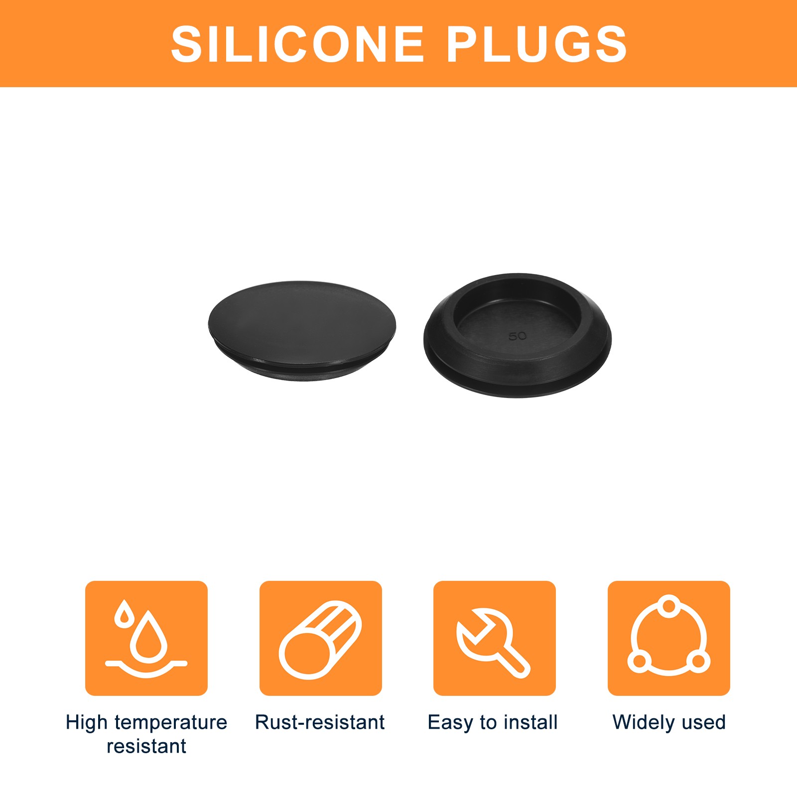 Silicone Plugs Rubber Round Hole Plugs for 50mm Hole Black