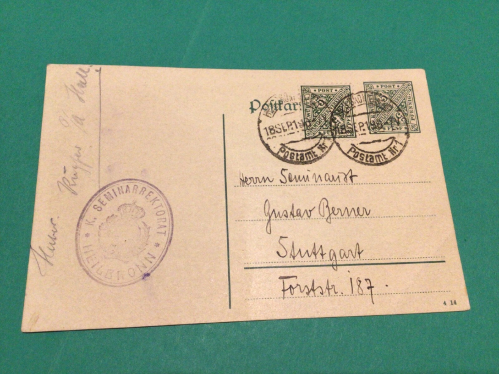 Germany Wurttemberg 1896 Heileronn  used postcard A18023