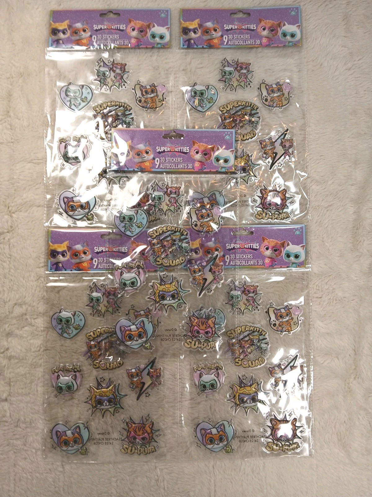 Disney Super Kitties 3D Sticker 5 Pack Multicolor Lot Rare