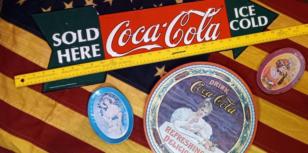 💥 Vintage Coca-Cola Advertising Sign Tray Lot X4