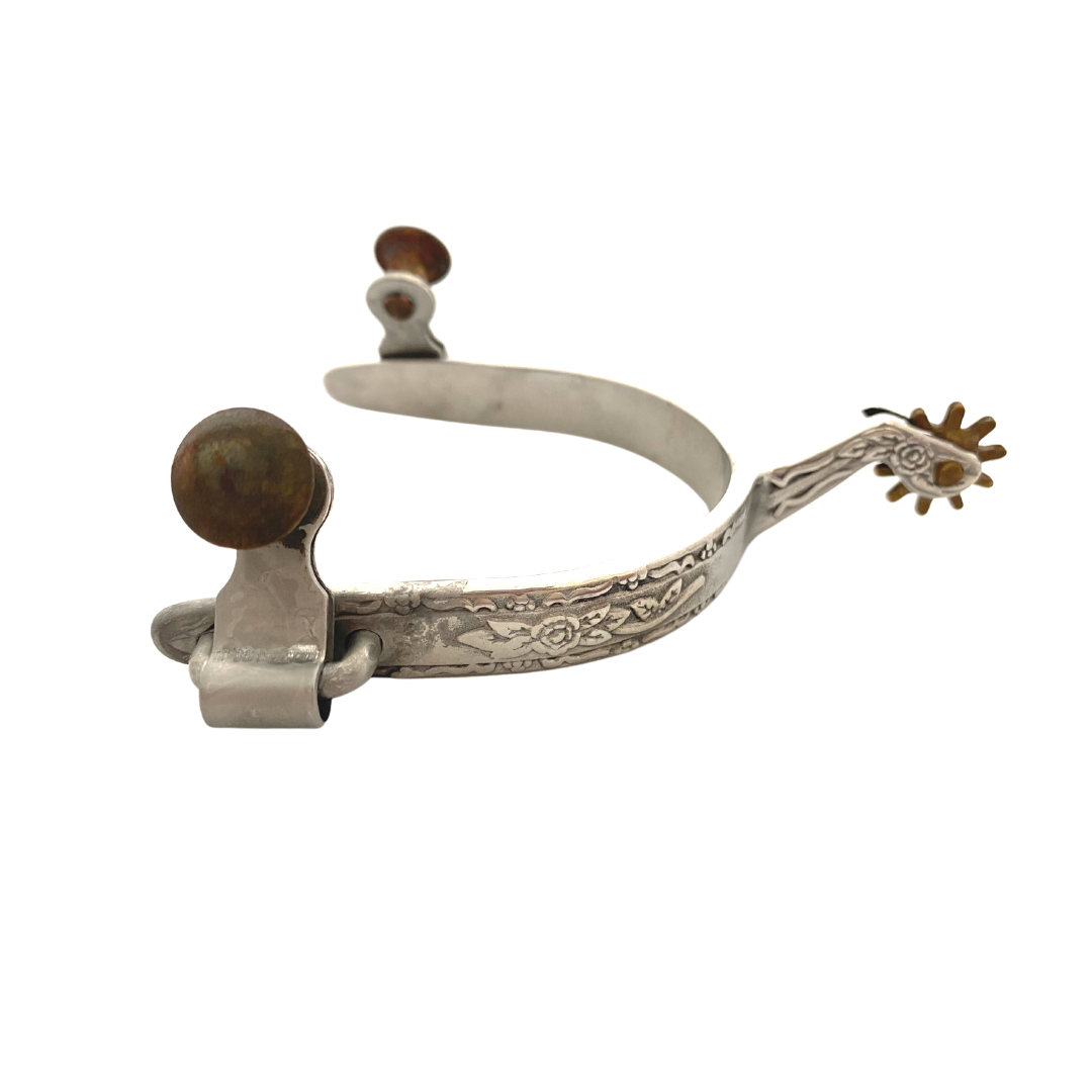 Stainless Steel Flower Engraved Spurs - Youth
