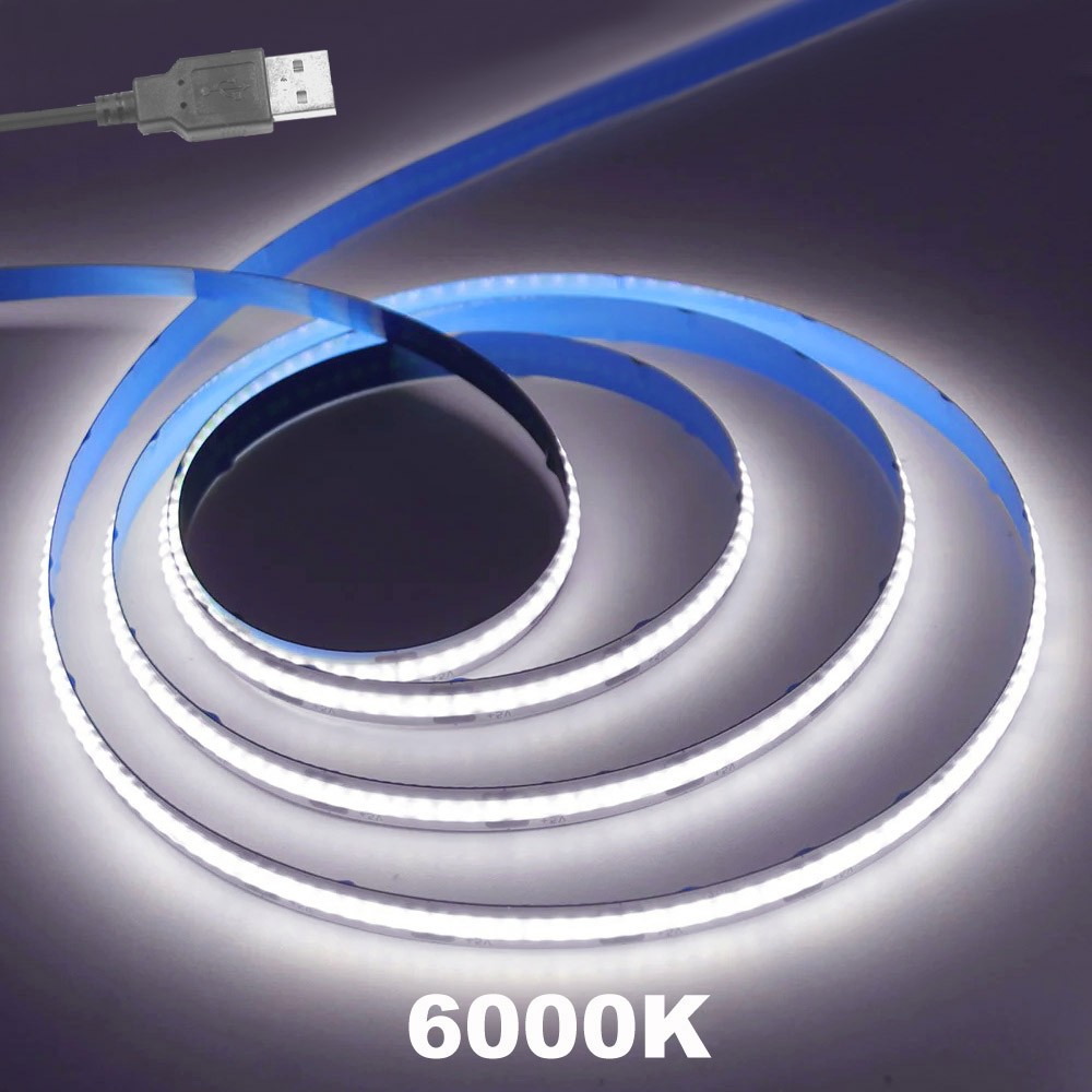 USB 5V COB LED Strip 3/5/8mm Tape Light Bedroom Kitchen Under Cabinet Home Decor