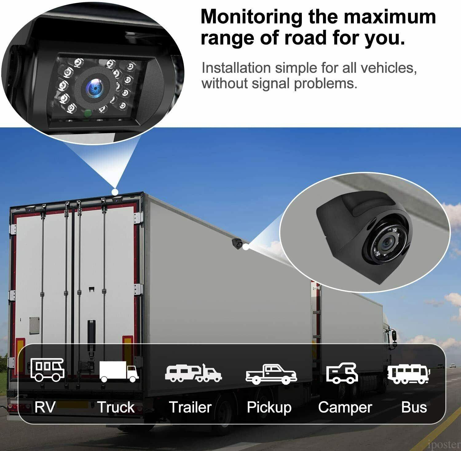 7" Quad Monitor DVR SD Recorder Side Rear View Camera System For Truck Trailer