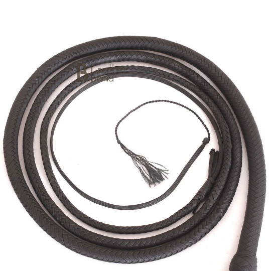 Indiana Jones Bull Whip 6 to 12 Foot 12 Strands Black Nylon Para-cord Bullwhip