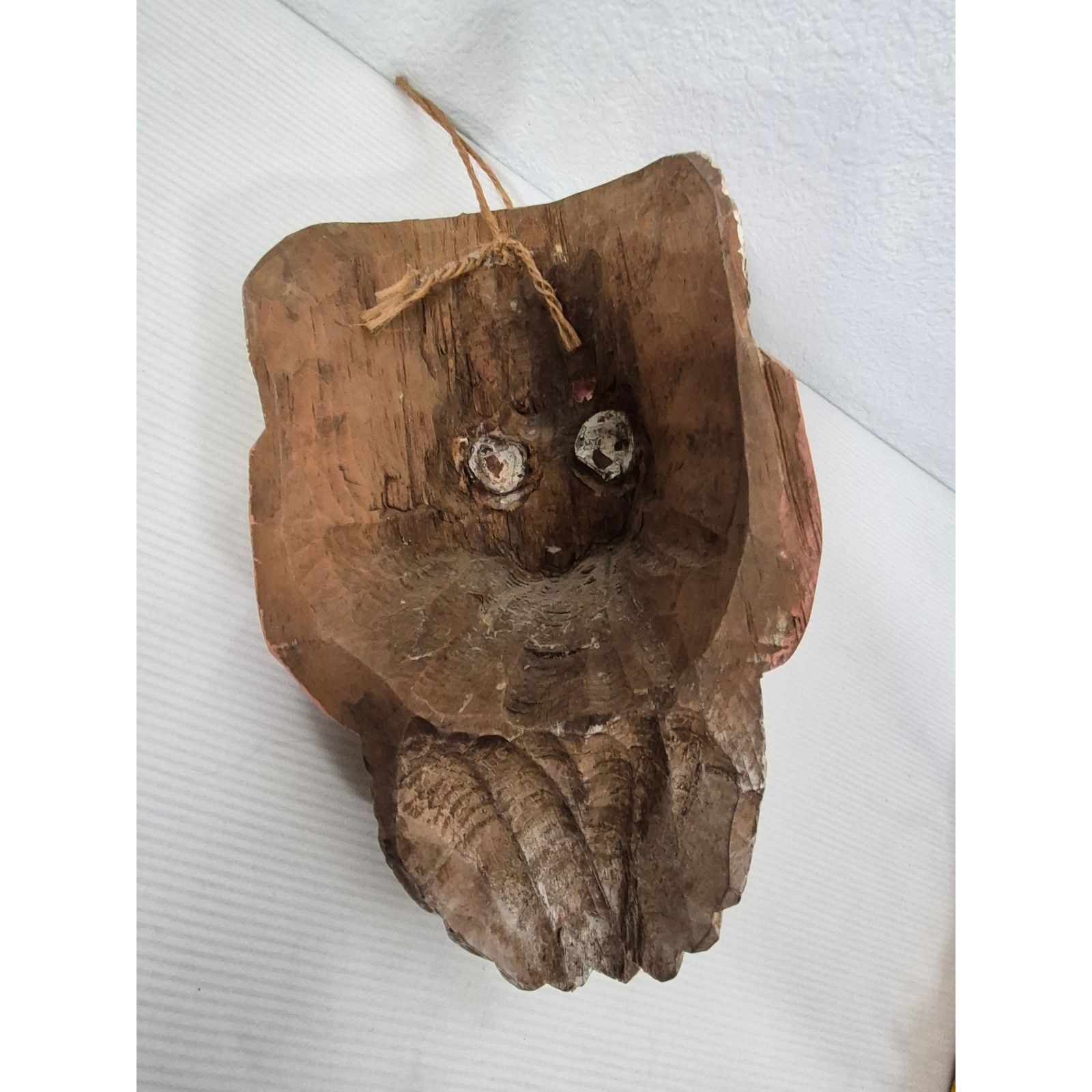 Vintage Hand Carved Wood Guatemala Folk Art Dance Mask Bearded Man Glass Eyes