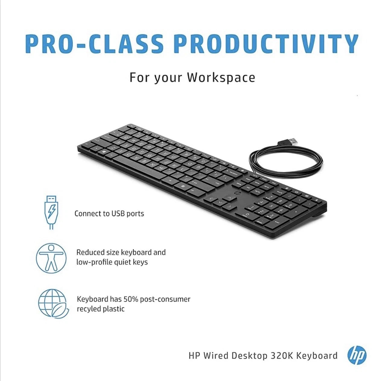 BRAND NEW HP Desktop 320K Slim Wired QWERTY Keyboard - Black - SEALED! OEM HP lz