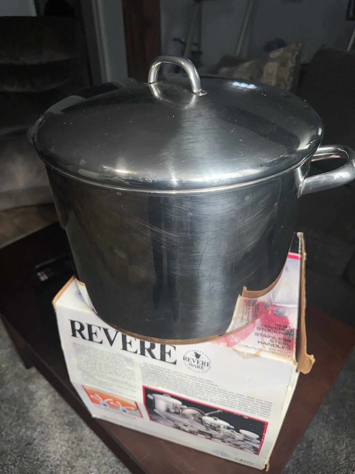Vtg Revere Ware 16 QT Copper Bottom STOCK POT w Lid, Clinton IL USA '**READ**