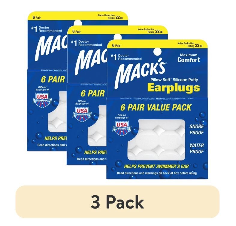 Mack's Pillow Soft Silicone Earplug Noise Reduction Snore Proof 6 Pairs - 3 Pack