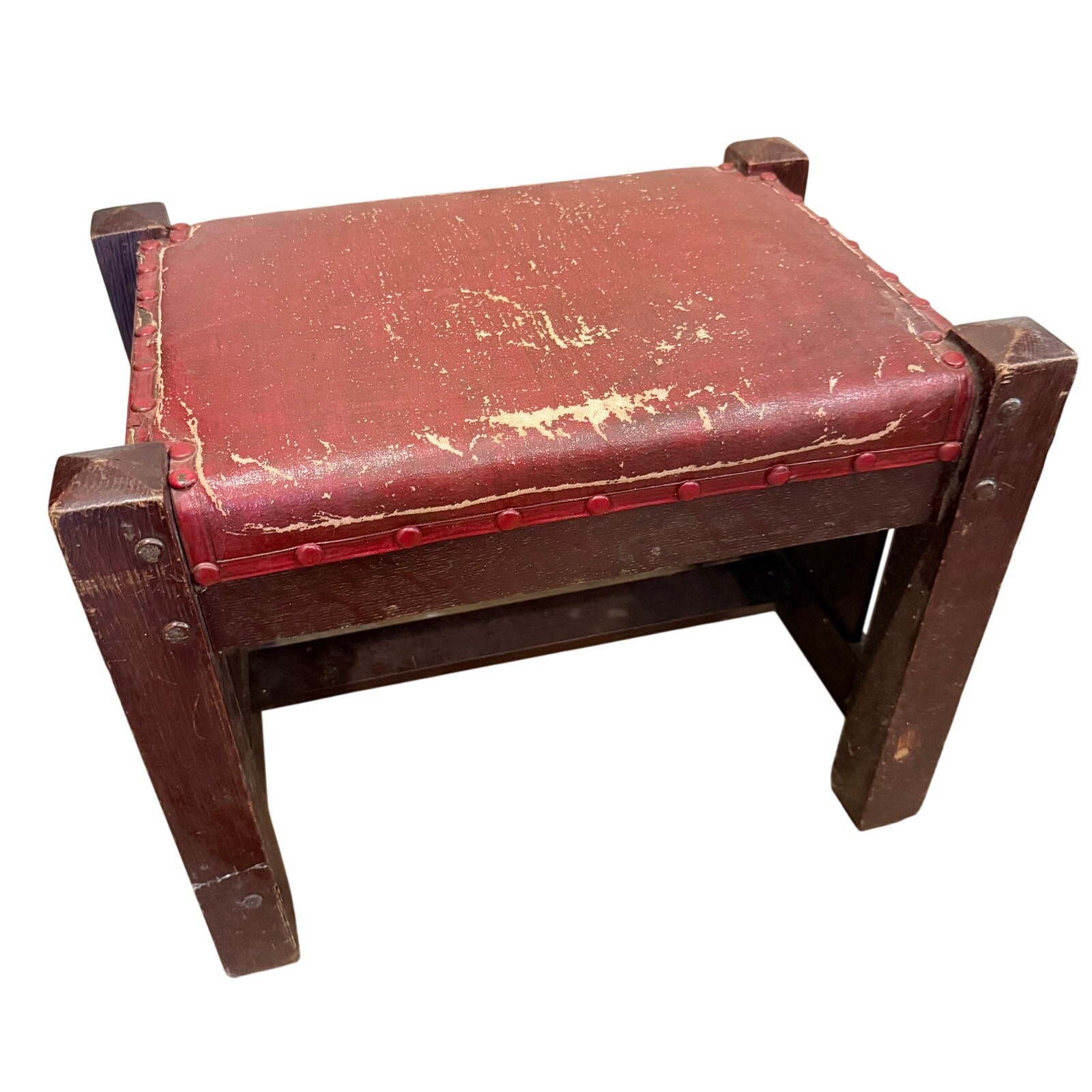 Antique Vintage Arts & Crafts Mission Style Wood Foot Stool Ottoman - READ