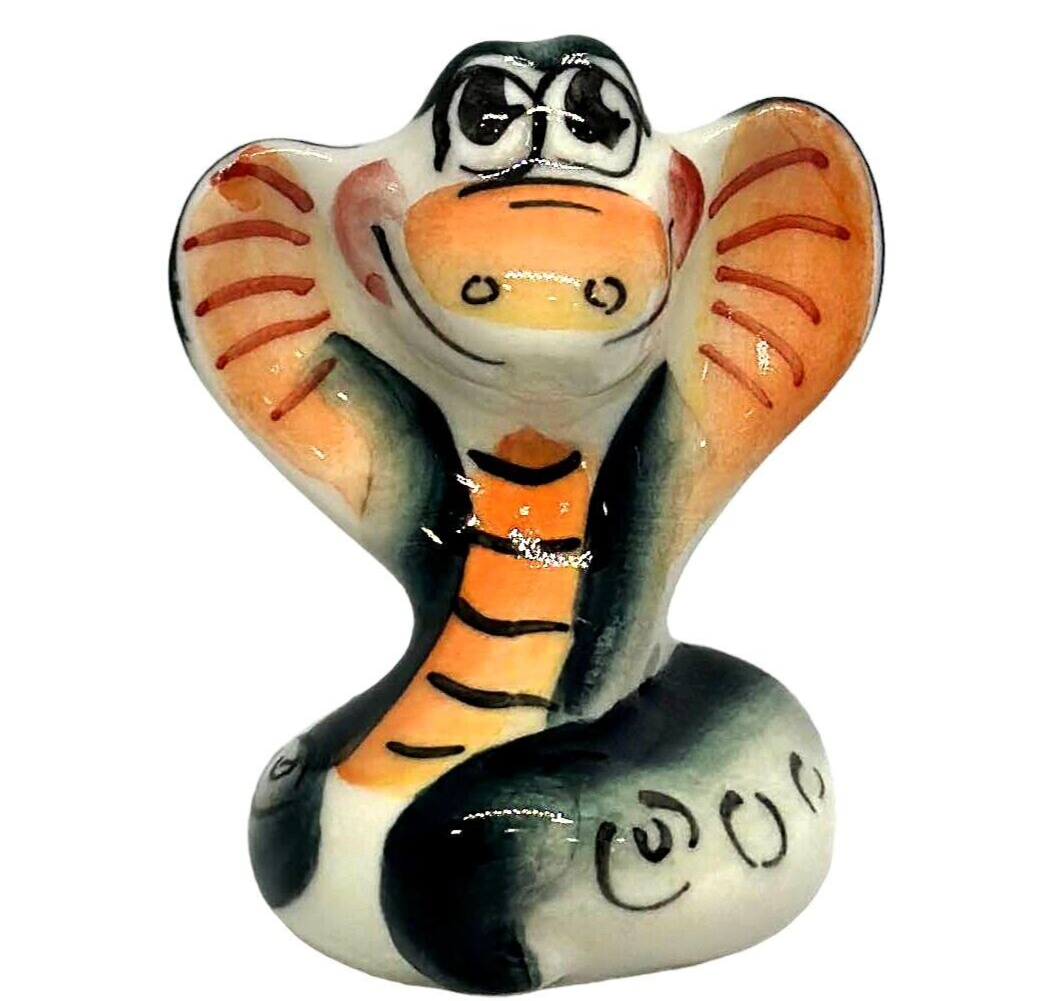 Majolica Cobra Snake Symbol of the Year 2025 Ceramic Figurine for Good Luck 2"