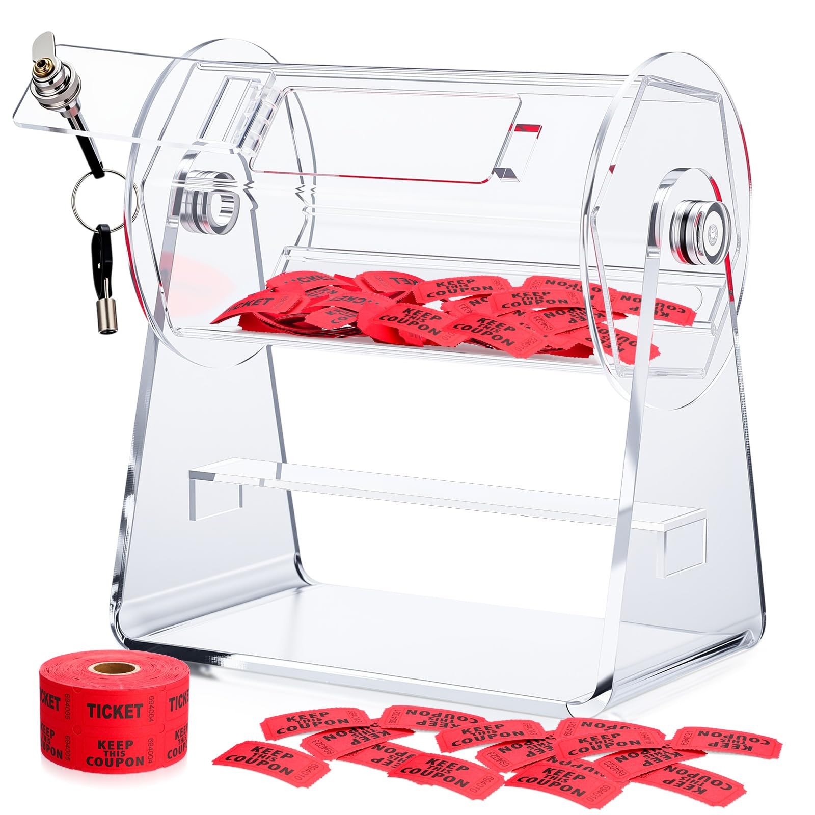 Acrylic Raffle Drum, Clear Raffle Ticket Box Drum Spinner Cage with 1000 Tick...