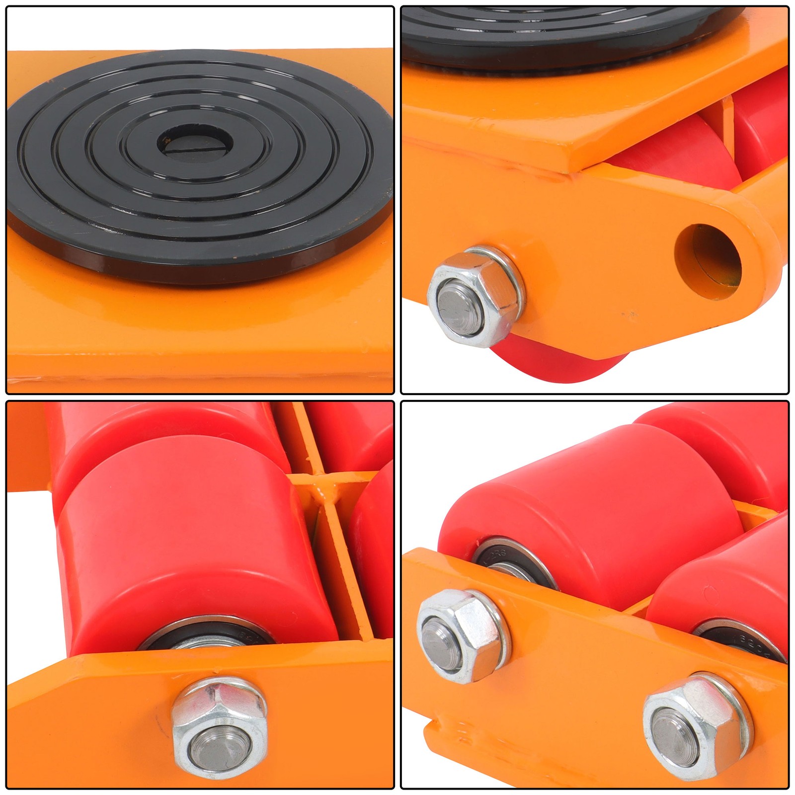 4 Pcs Machinery Skates Dolly With Handle 360° Rotation 6T/13200Lbs Heavy Duty