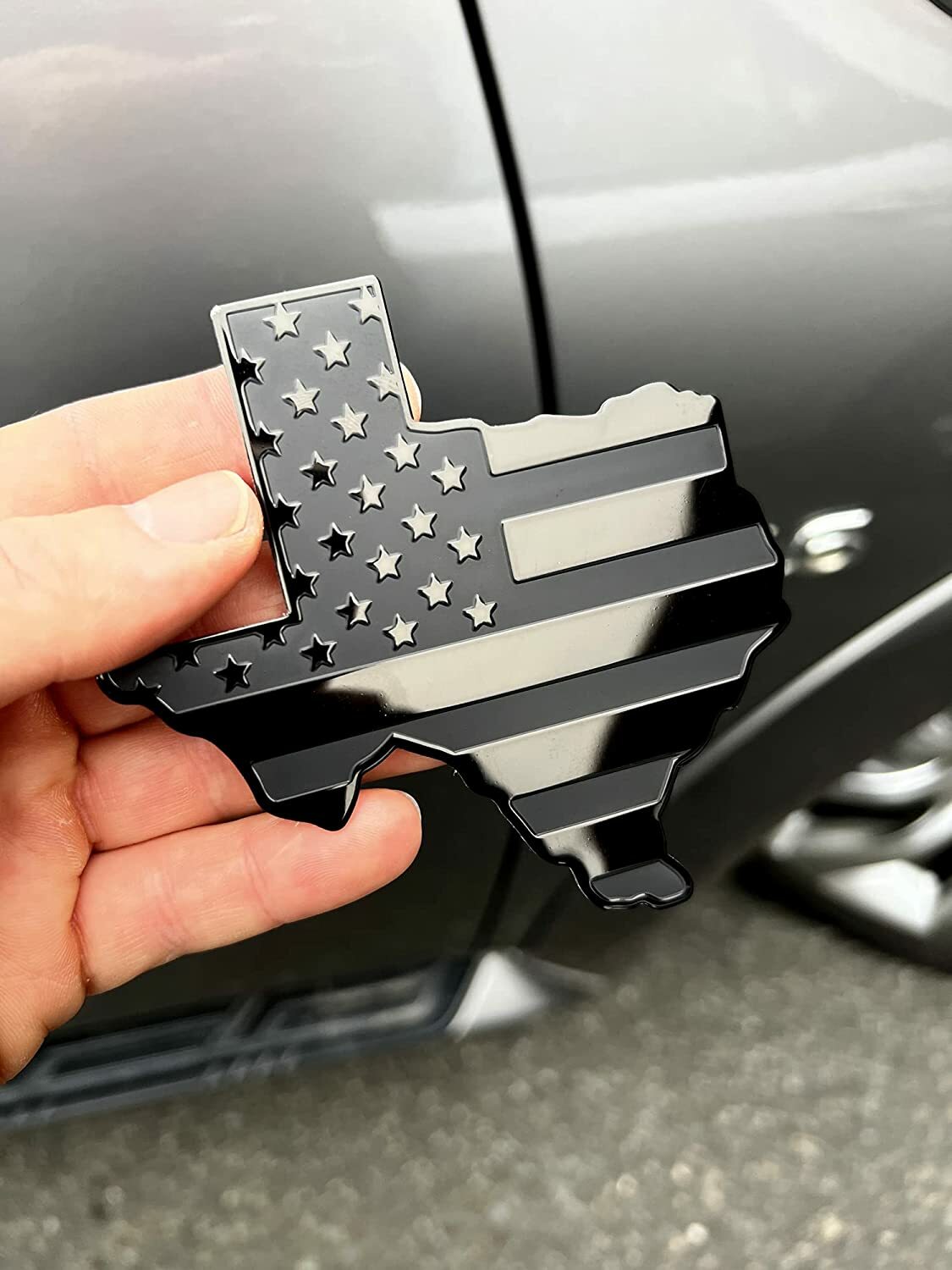 Texas State Black Flag Metal Auto Fender Emblem for Cars Trucks (3"x4", Black)