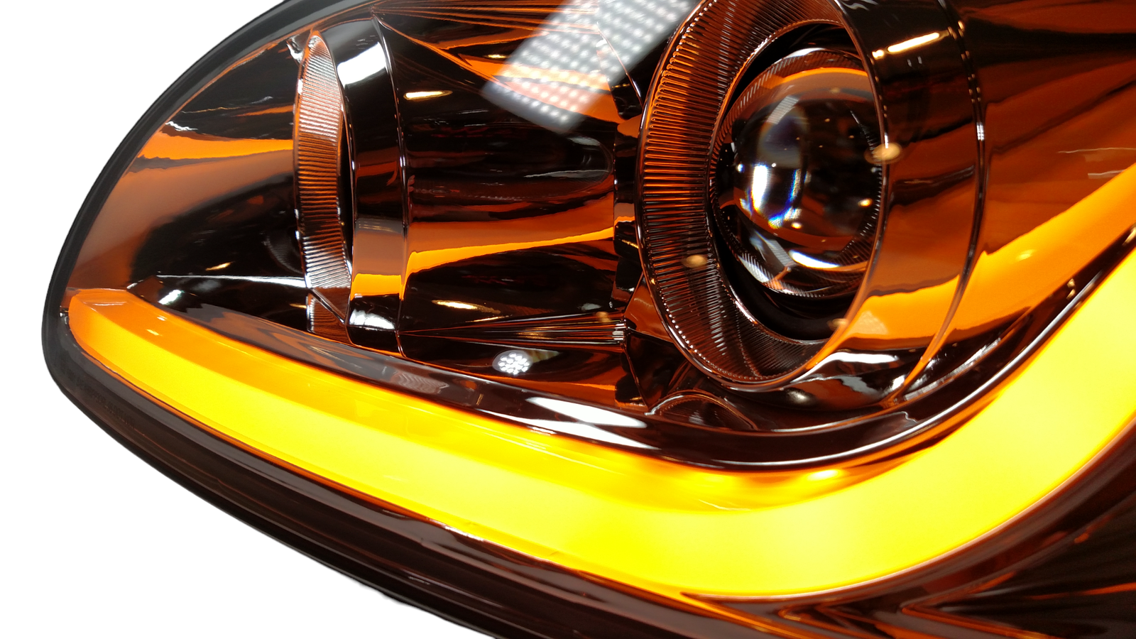 Pair Chrome Projection Headlights Dual Function LED Light Bar Peterbilt 386/387