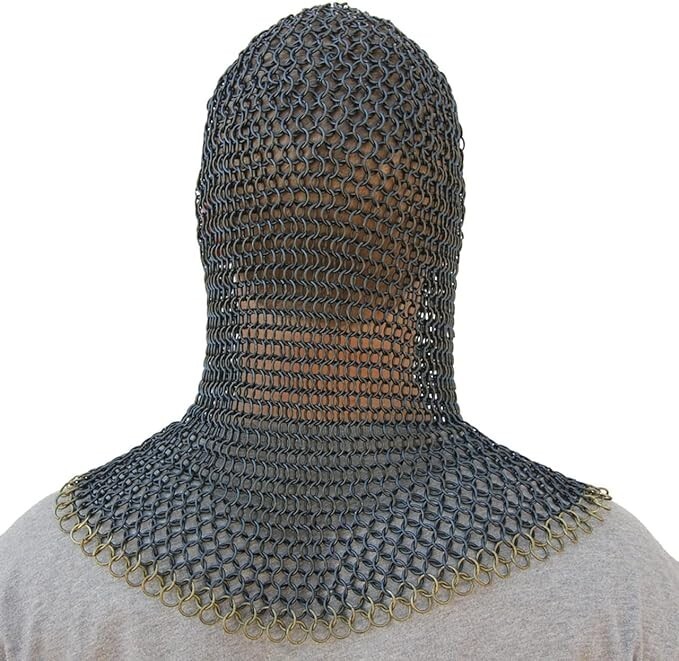 Medieval Warrior Chainmail Two Tone Coif Armor, Black and Gold 18.75 Inches