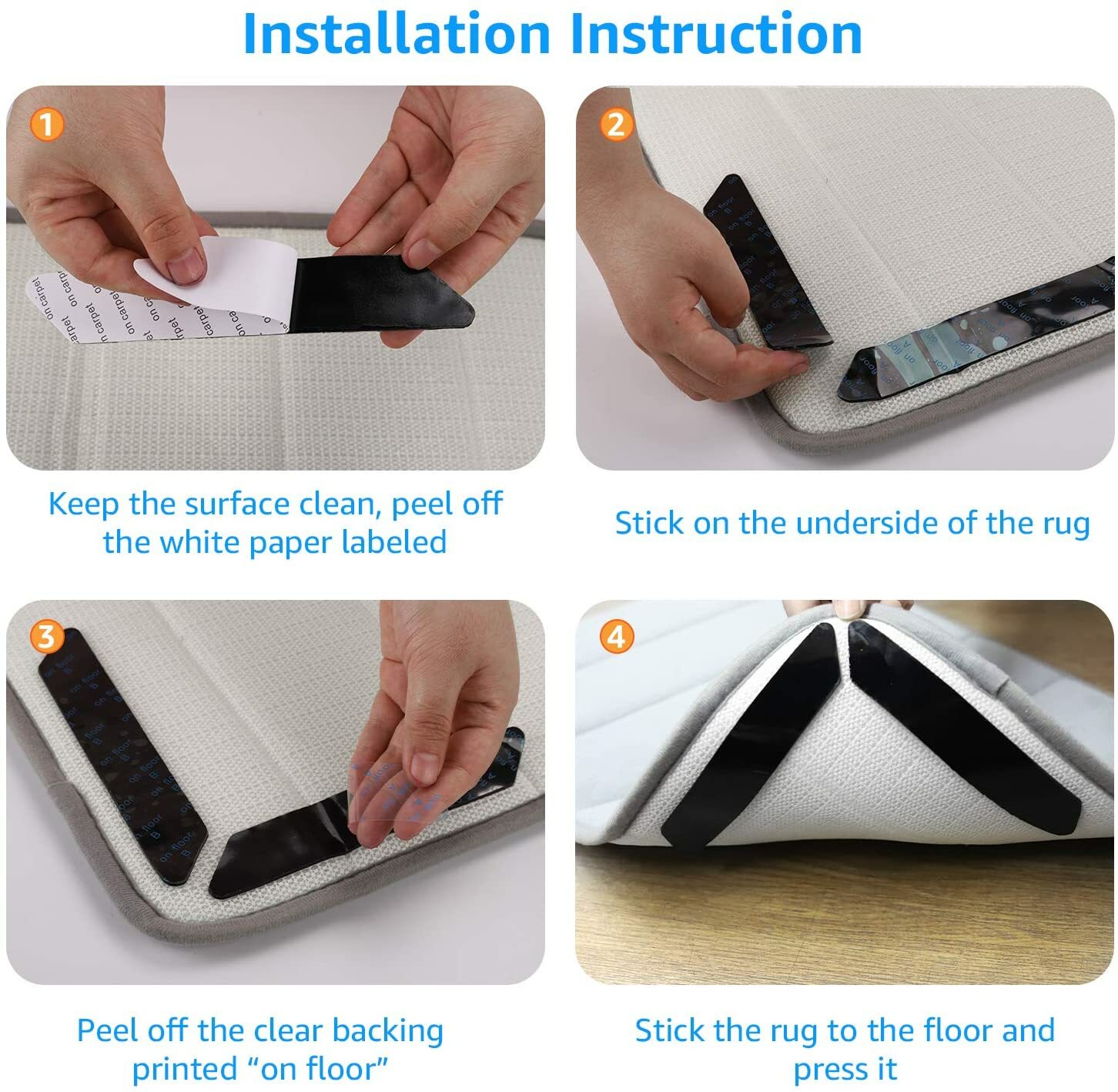 8PCS Carpet Mat Grippers Non Slip Rubber Rug Sticker Skid Tape Reusable Adhesive