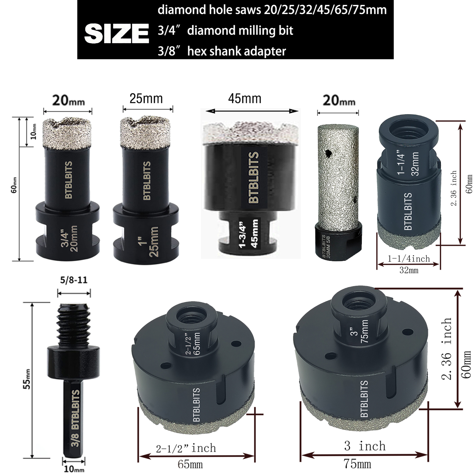 Diamond Core Drilling Bit Set Hole Saw Kit Ceramic Tile Porcelain Saw Cut Blades