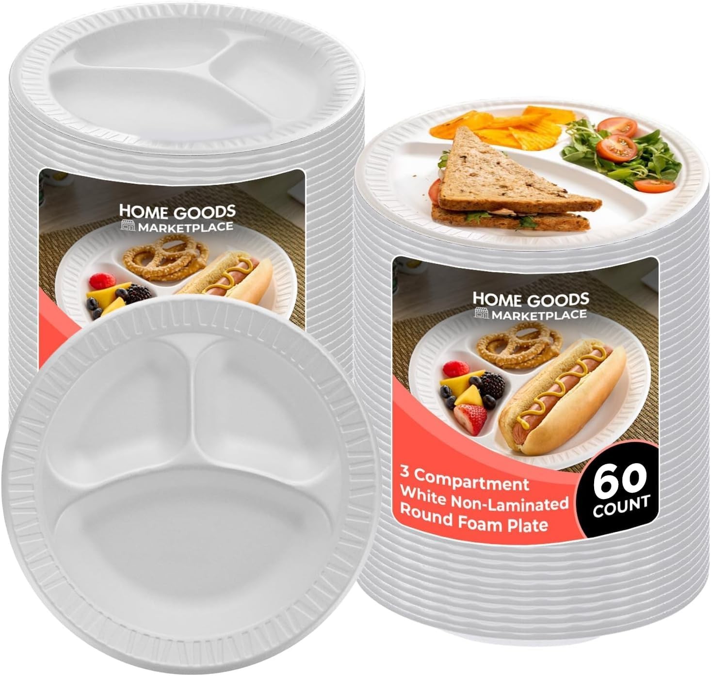 Soak-Proof 9-Inch Foam Plates – Heavy-Duty for All Occasions, 60 Pack