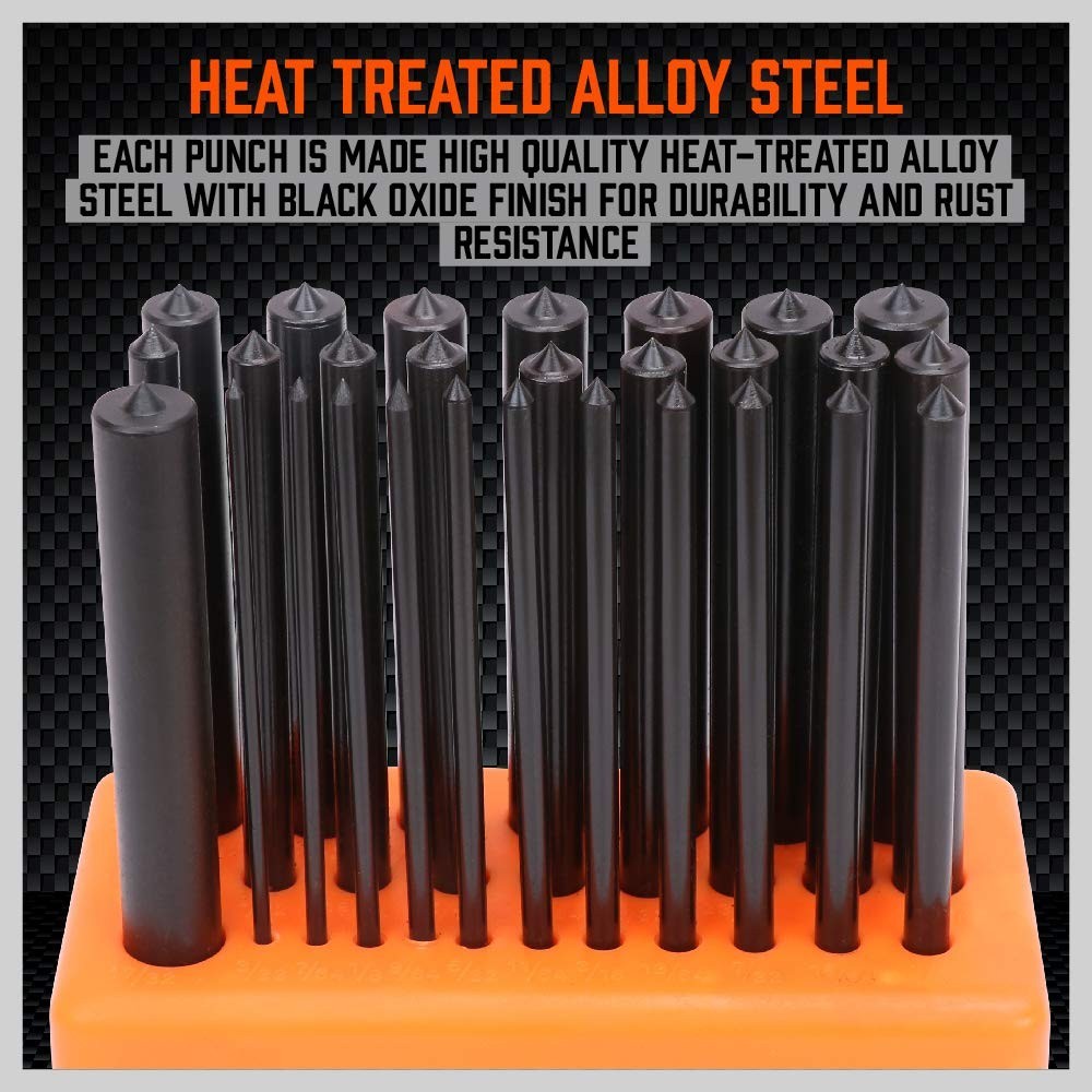 28-Piece Transfer Punch Set 3/32" to 1/2" Heat Treated Alloy Steel Index Stand