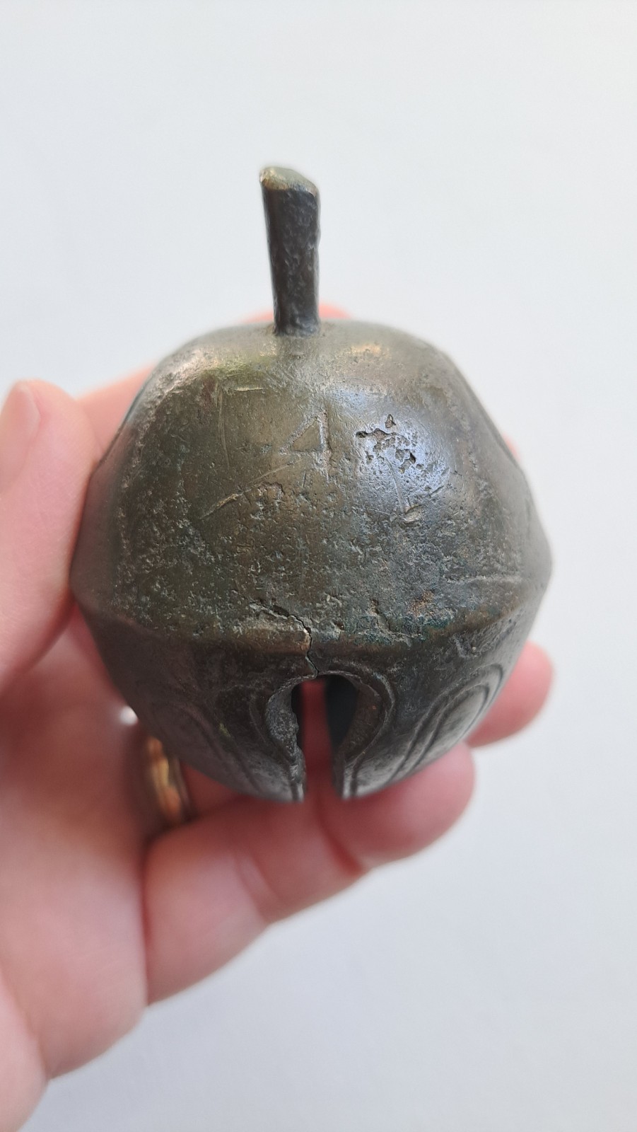 Antique Brass Metal Sleigh Bell HS & Co Henry Stanley Company Crotal Petal #4