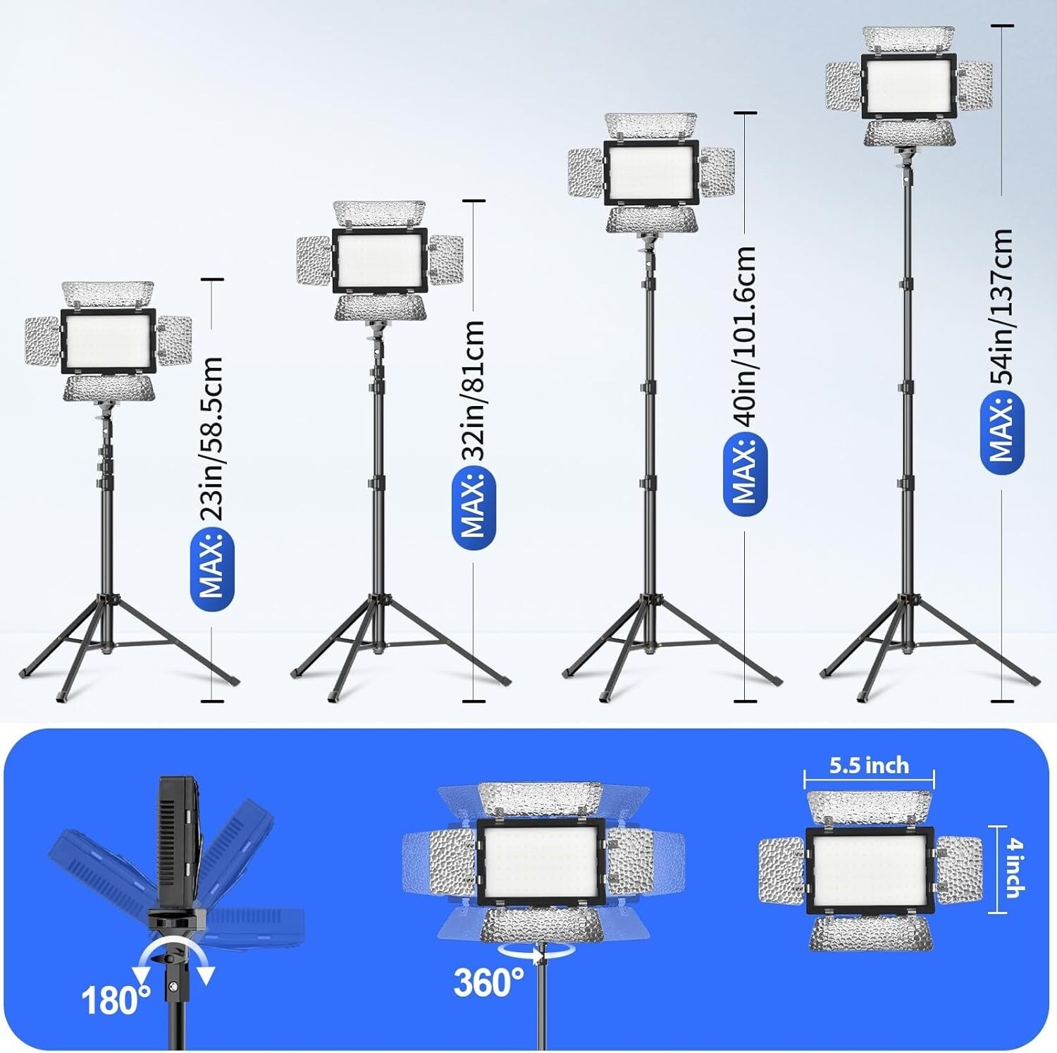 2 Pack LED Video Photography Lighting Kit with 54'' Tripod Stand, Dimmable 5600K
