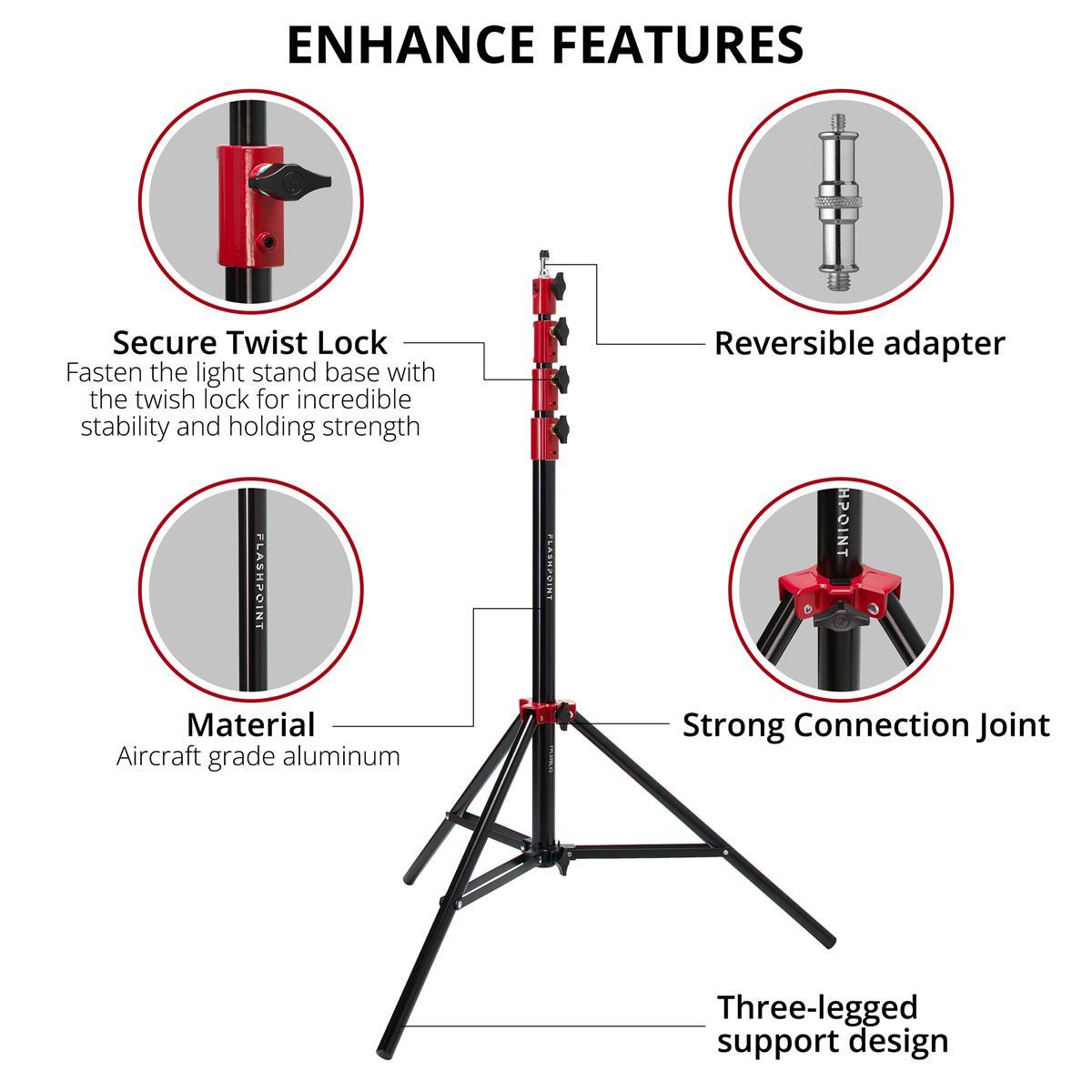 Flashpoint Pro Air-Cushioned Heavy-Duty Light Stand (Red, 9.5') #FP-S-9-RD-V2