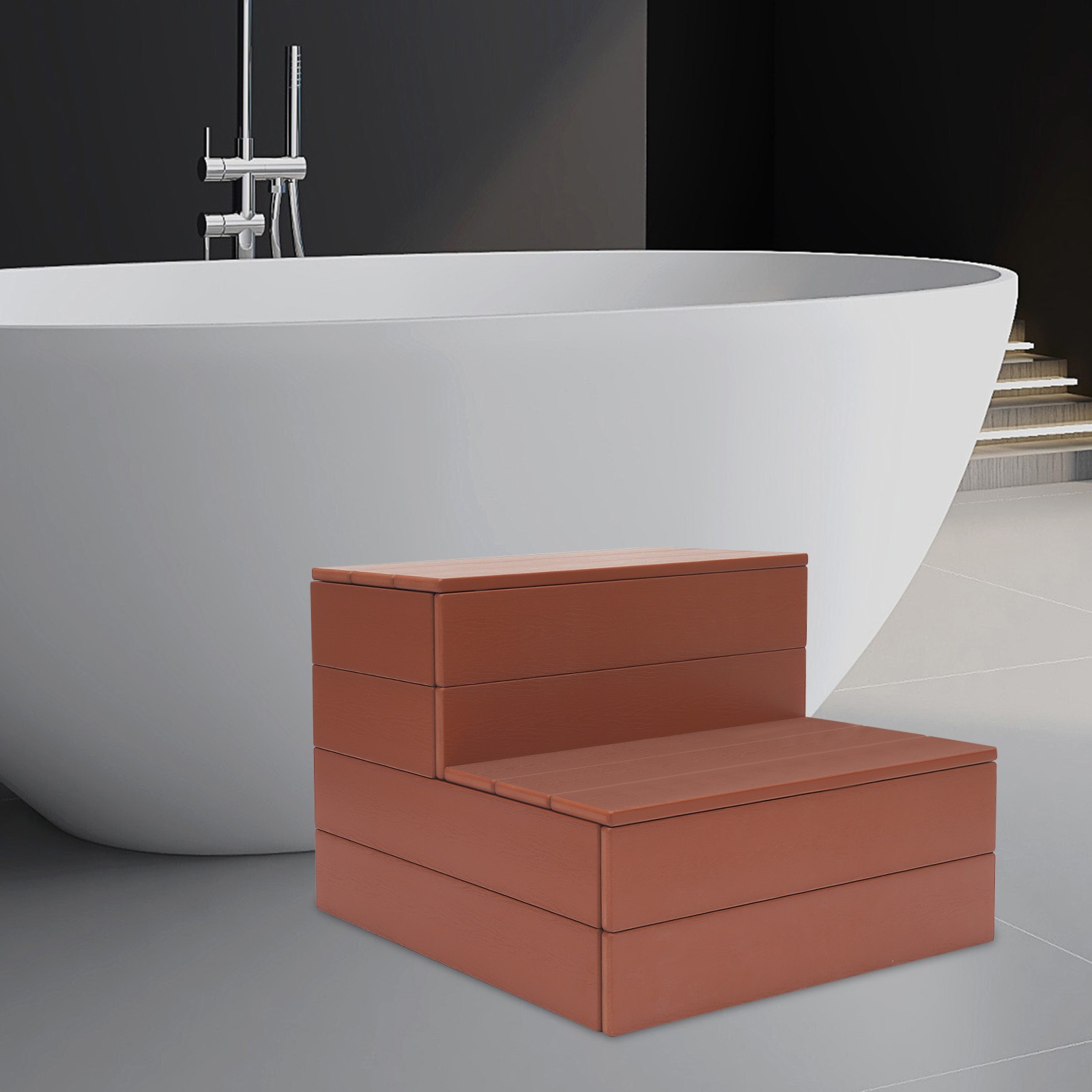 2-Step Hot Tub Step Bathtub Steps, Spa Steps, Hot Tub Stairs Reddish Brown