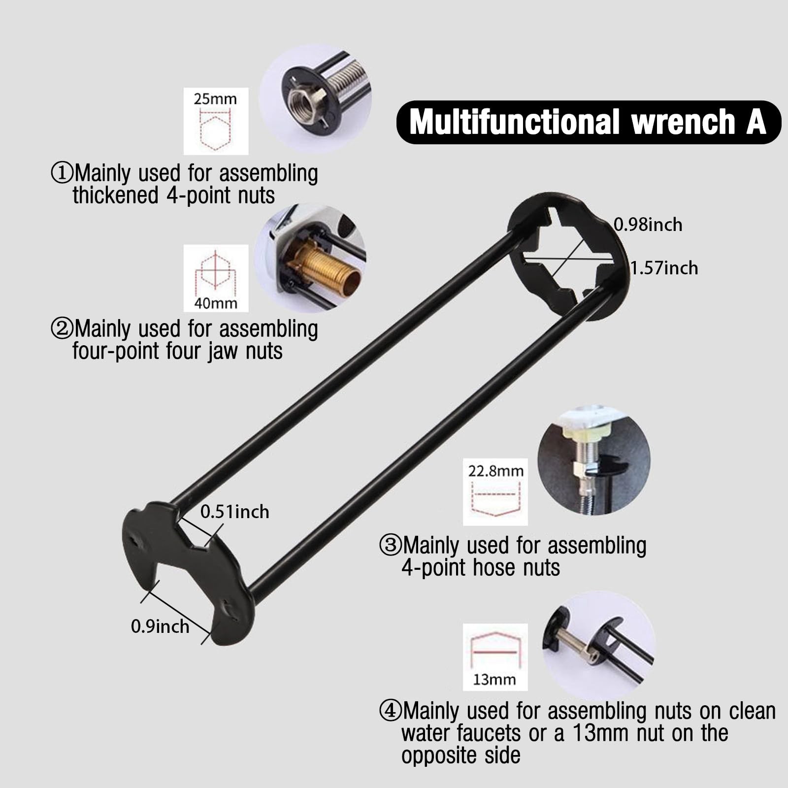 2pcs Basin Wrench Multifunctional Sink Wrench 7 Sizes Faucet Tool Four-jaw He-A+