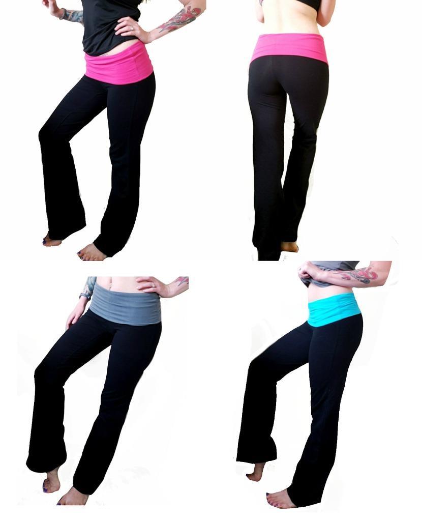 New Yoga Pants Womens Athletic Foldover Stretch Gym Casual Comfy Lounge S-M-L
