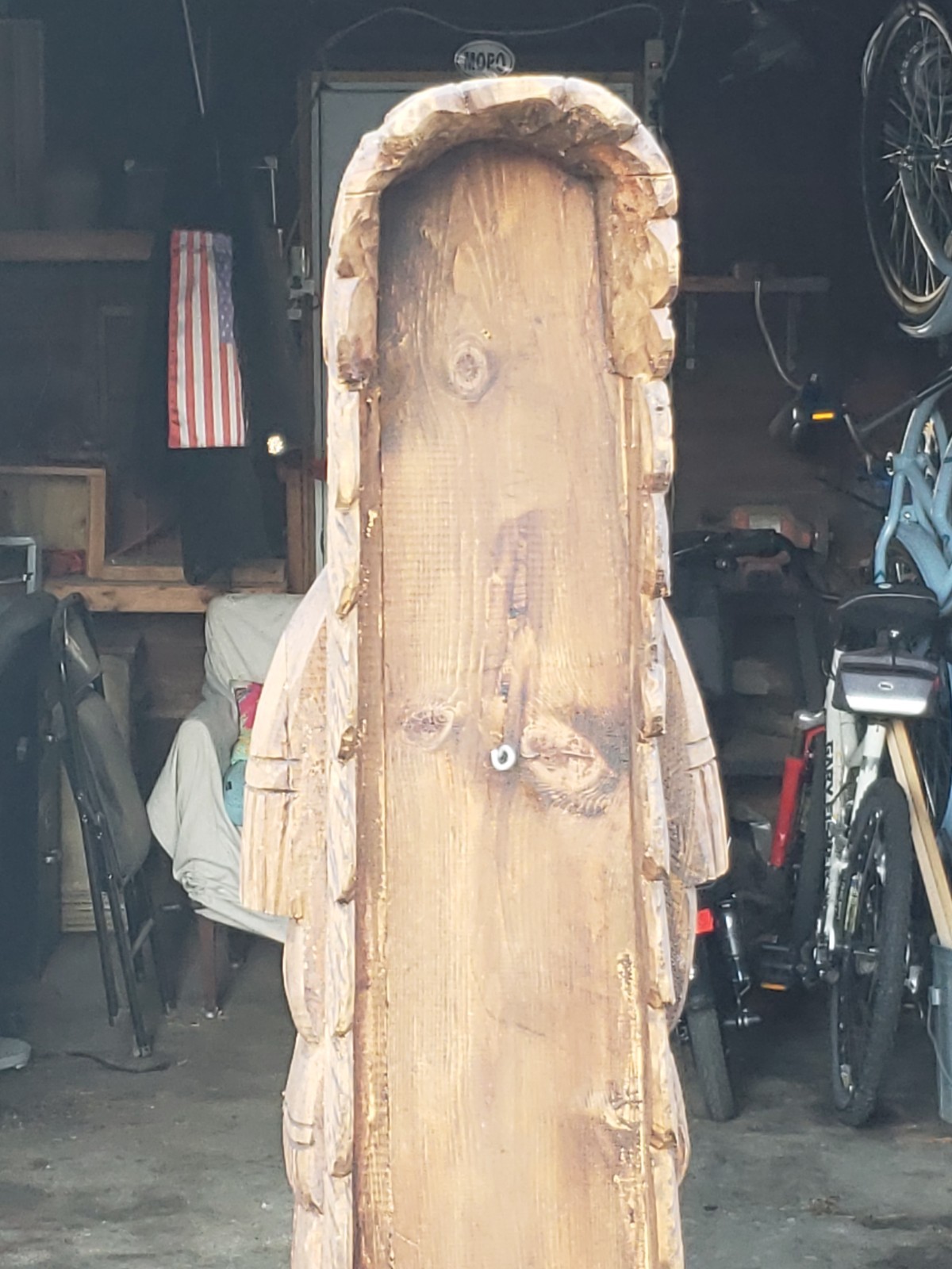 One of a kind 6' / 72lbs. CIGAR STORE INDIAN hand carved from oak