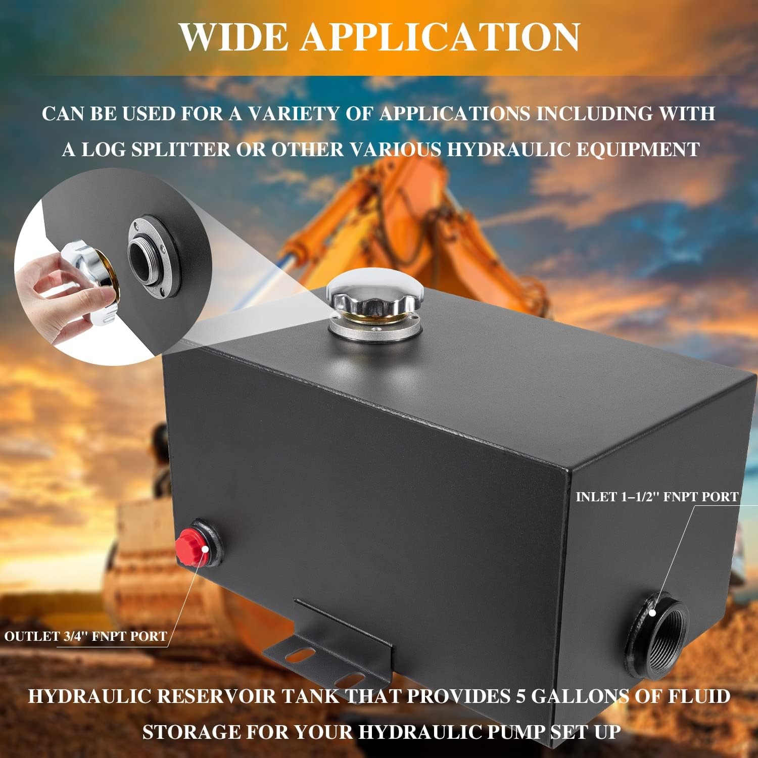 5 Gallon 14 Gauge Hydraulic Fluid Reservoir Tank,Inlet 1-1/2" & Outlet 3/4" FNPT