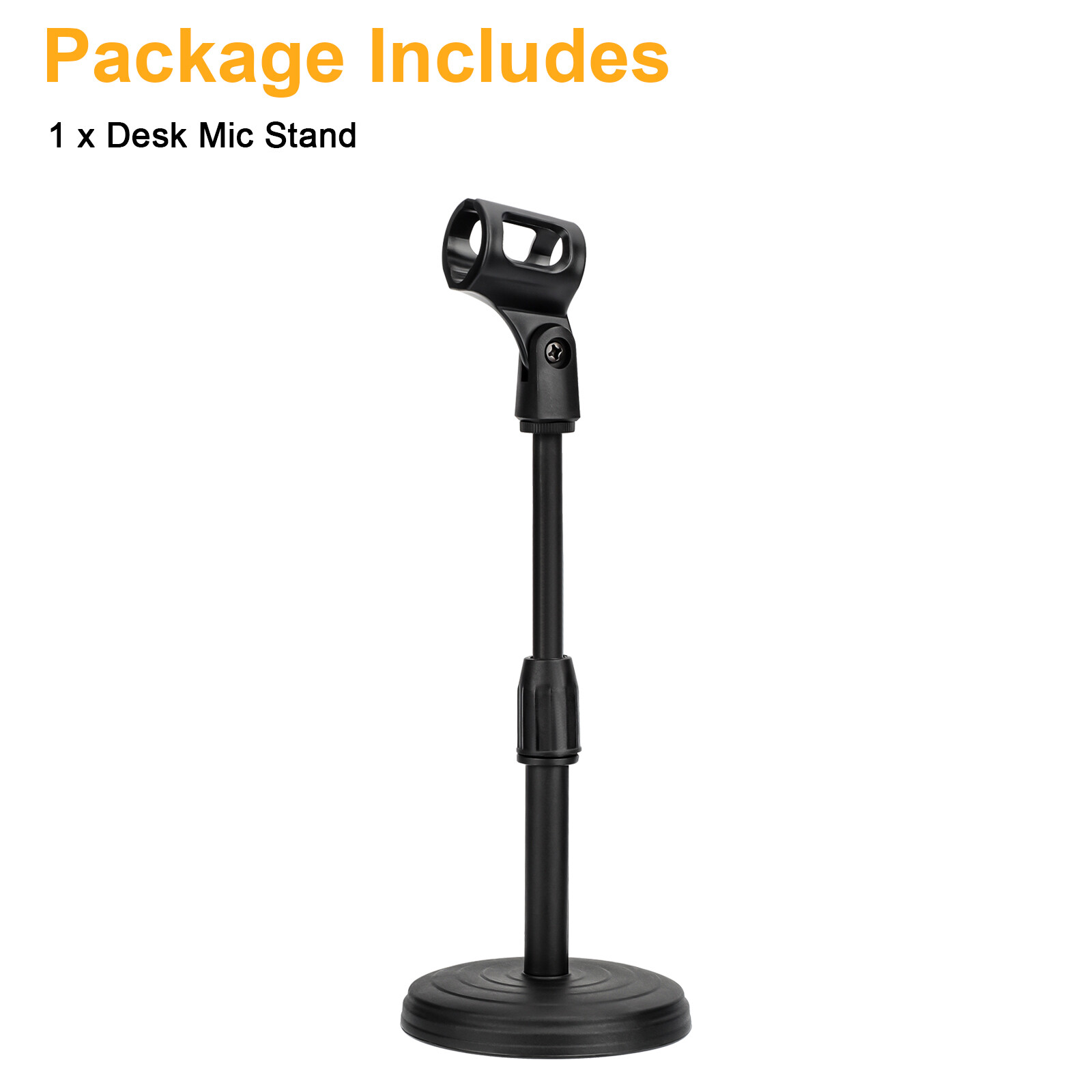 Adjustable Lifting Desktop Microphone Stand Mini Weighted Round Base w/ Mic Clip