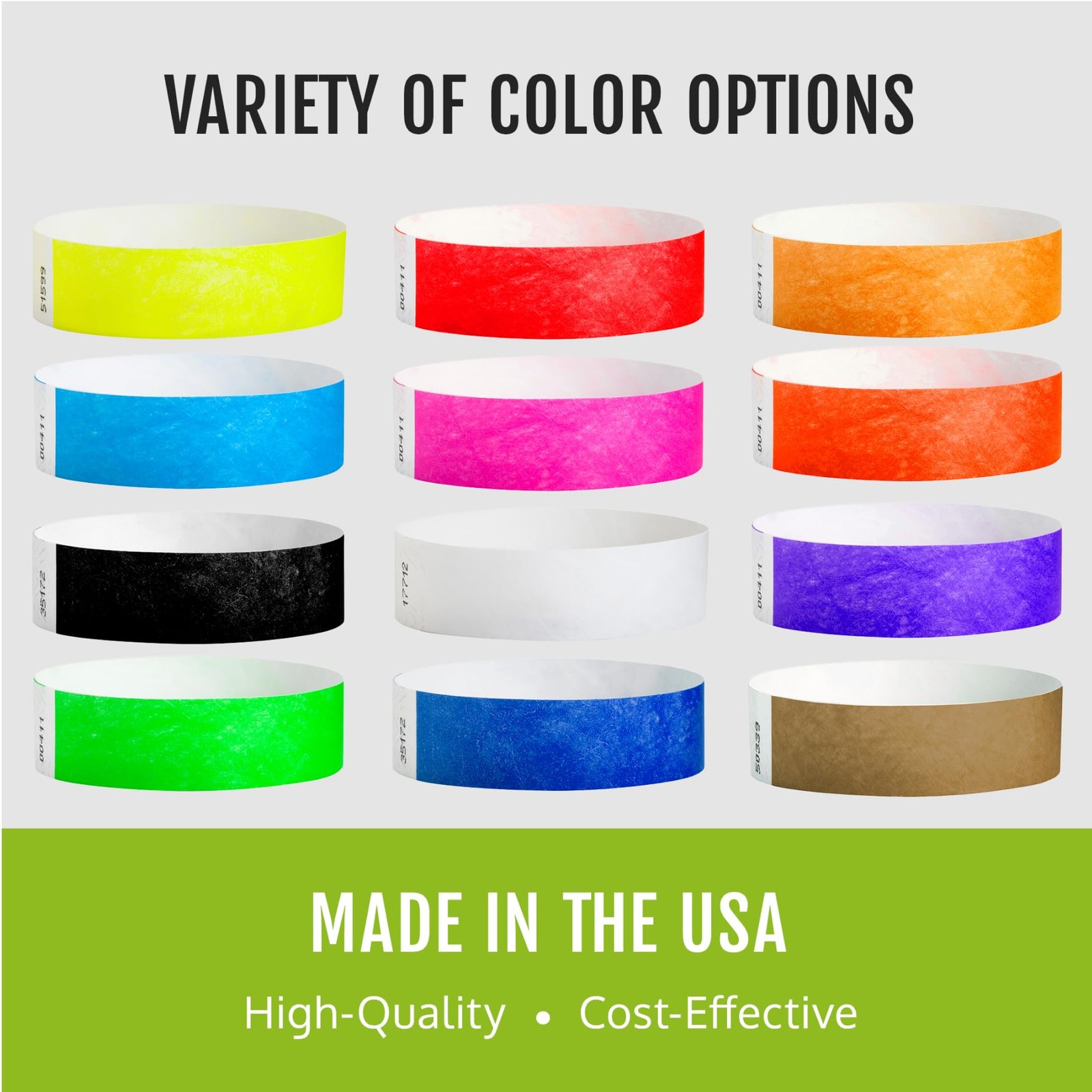 200 WristCo Tyvek Wristbands for Events, 200 ct., 20 Color Variety Pack