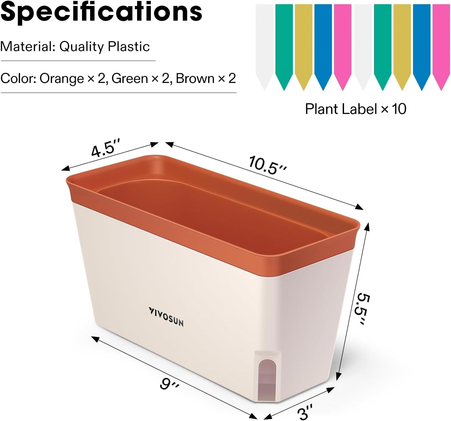 VIVOSUN 4/6 Pack Self-Watering Planters Window Planter Box w/ 10pcs Labels