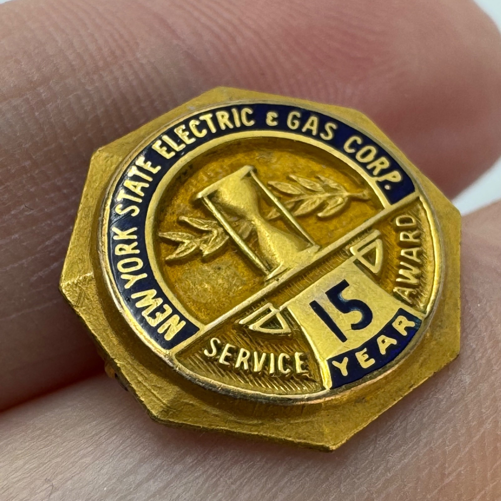 Vintage New York State Electric Gas Corp 15 Year Service Award Pin Gold Fill