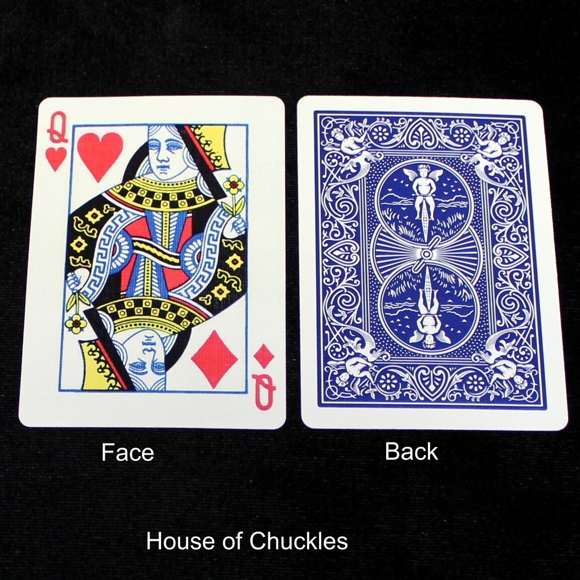 Queen of Hearts / Diamonds - Mis-Indexed, Bicycle Printed Gaff Card, Blue