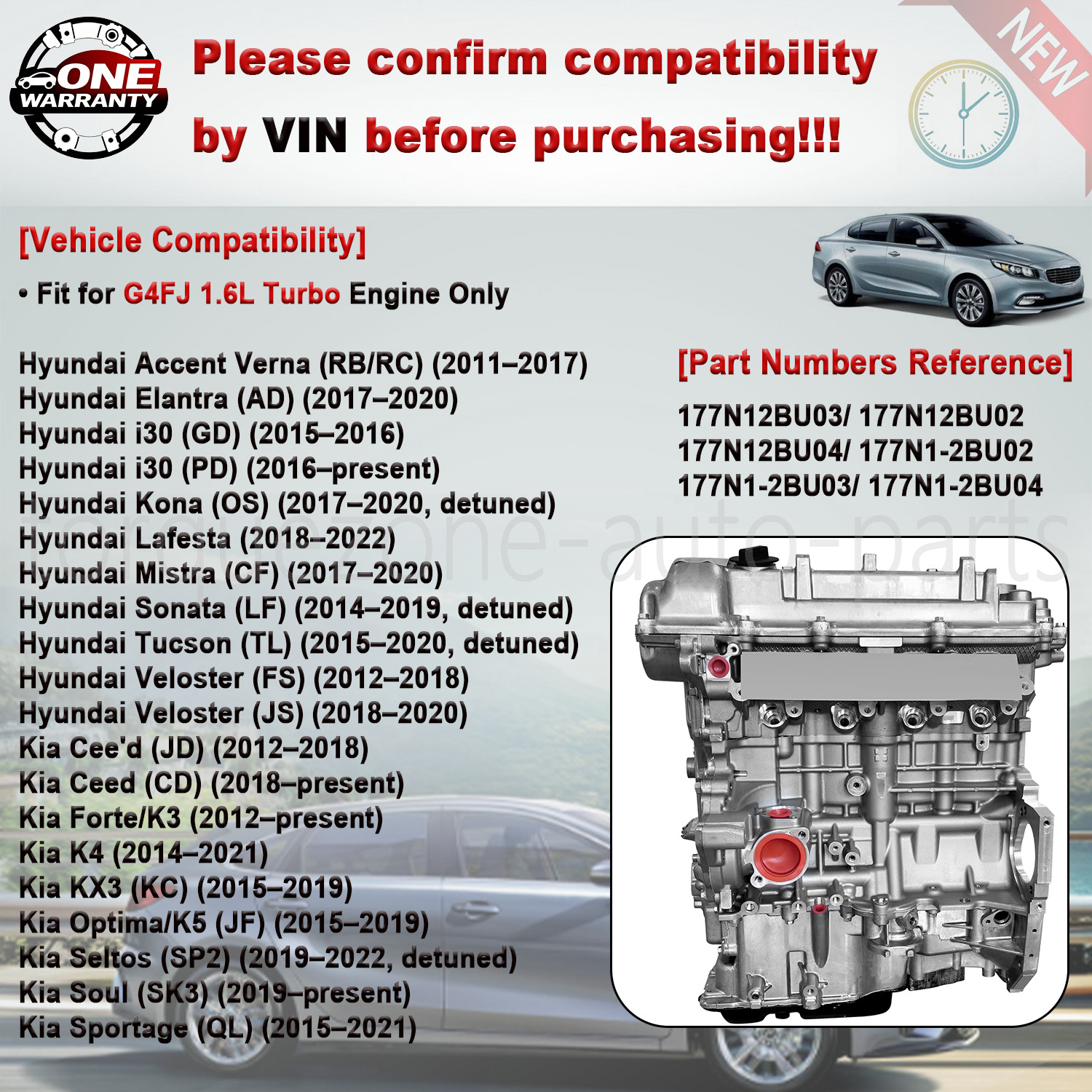 Brand New Engine Motor 1.6L 4 Cyl Turbo G4FJ T-GDI For 2016-2018 Hyundai Tucson