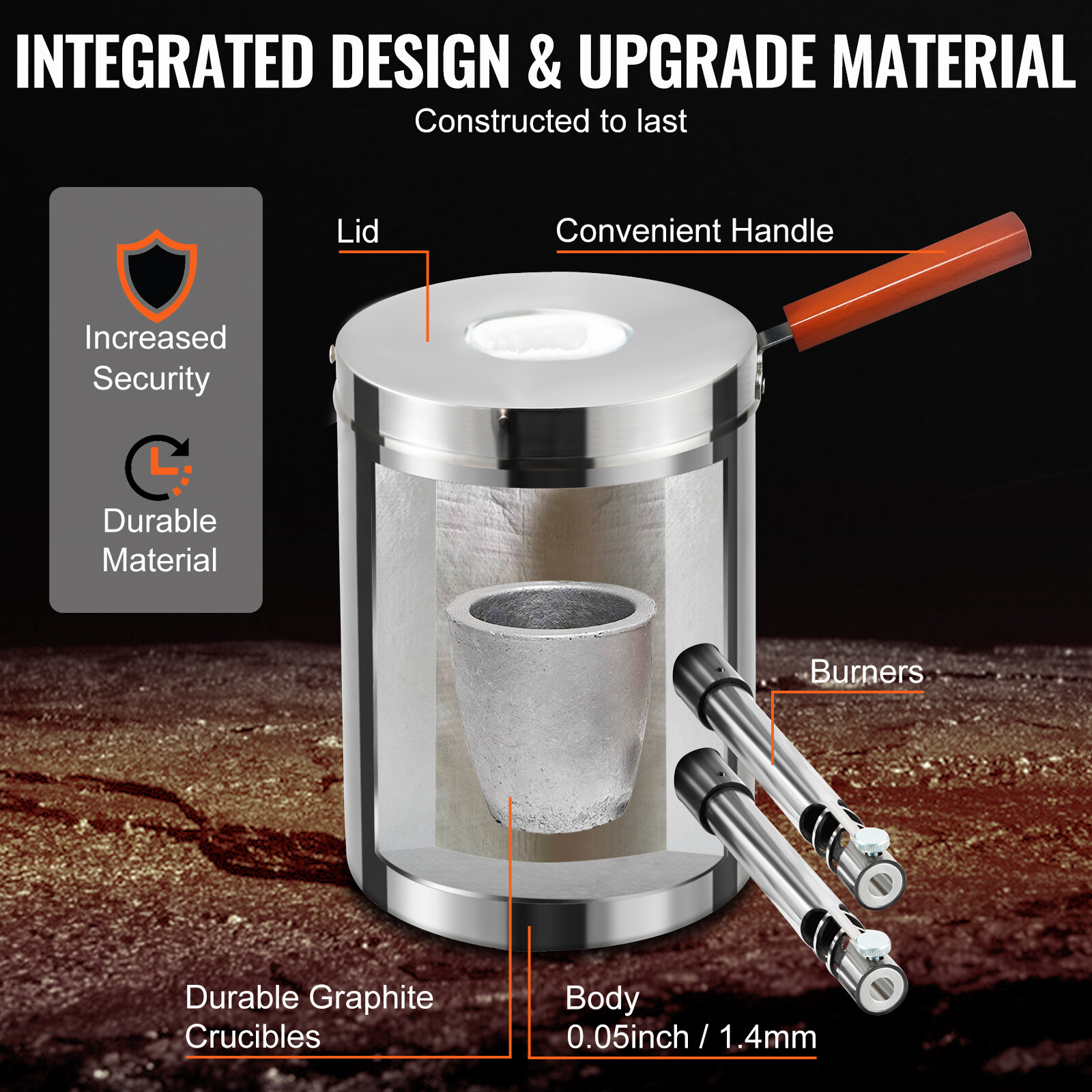 VEVOR 12KG Propane Melting Furnace Gas Metal Forge Double Burners 2700℉