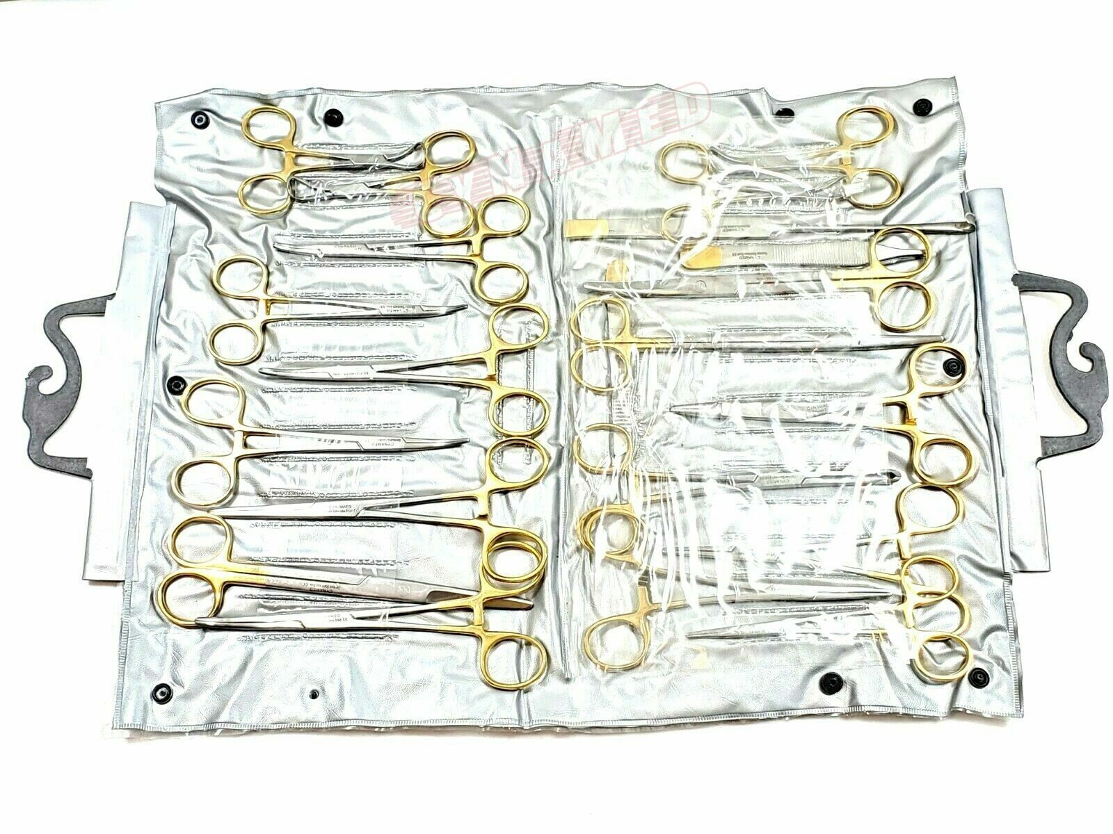 GERMAN 82 PCS GOLD HANDLE GENERAL SURGERY SPAY PACK DENTAL SURGICAL INSTRUMENTS