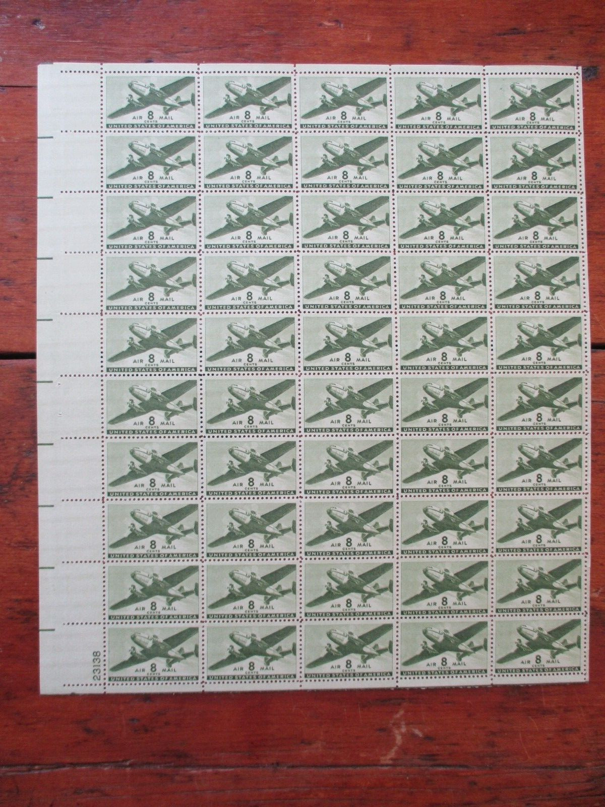 Sheet C26 USA 8 cent Air Mail stamps Mint transport plane green som blind perf