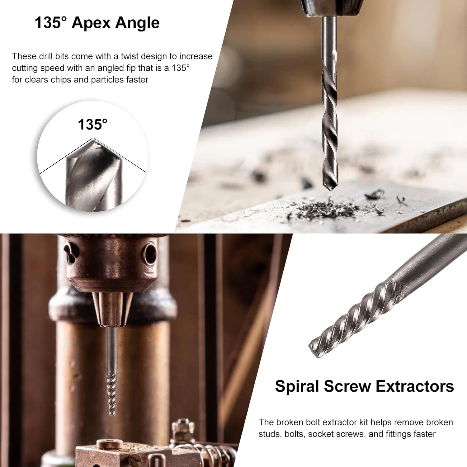 US Screws Bolt Extractor Set W/Drill Bit Kit Lug Nut Extraction Sockets 26pcs