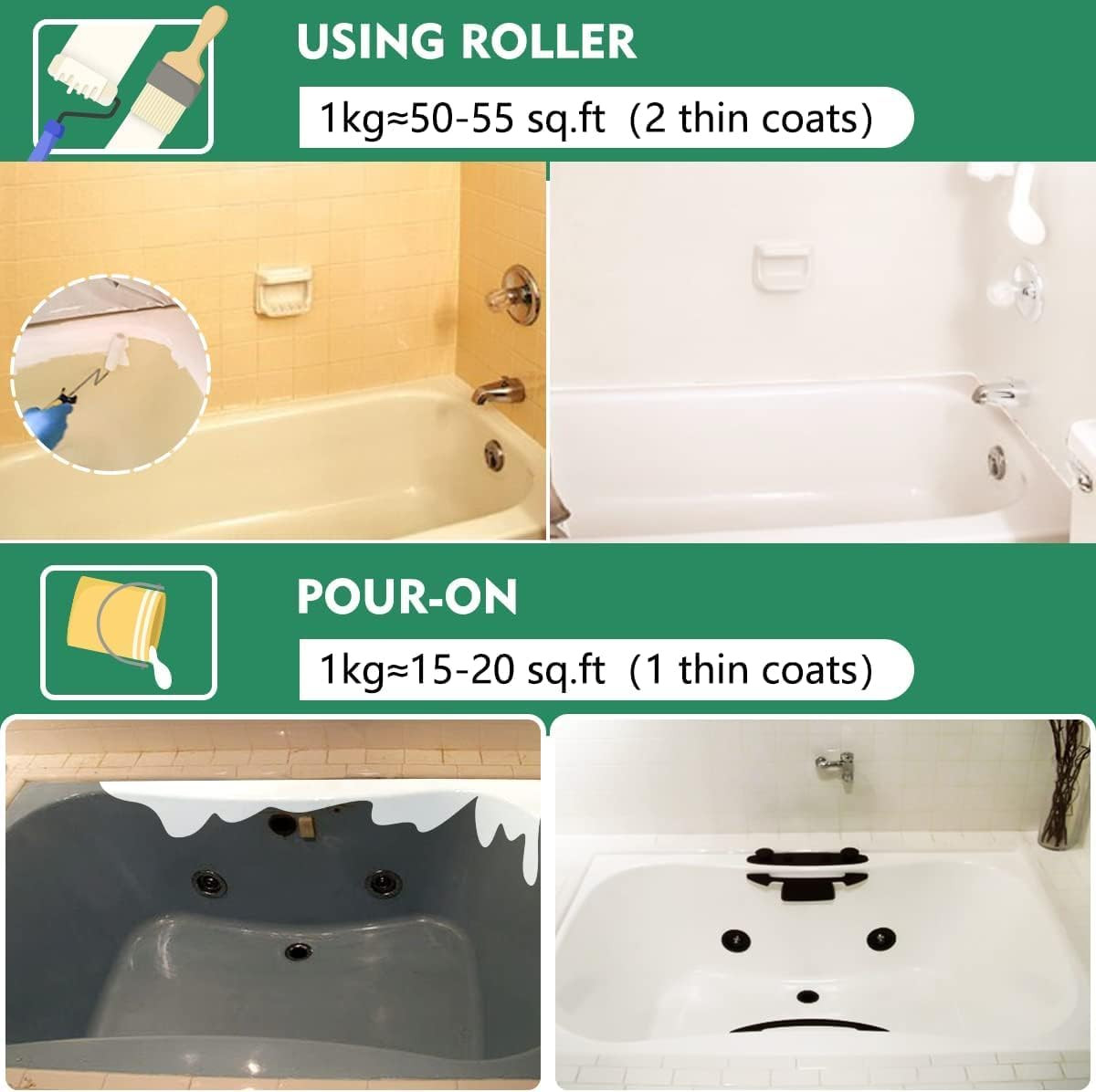 Tile Paint, Tub and Tile Refinishing Kit with Hardener, Tub Refinishing Kit Whit