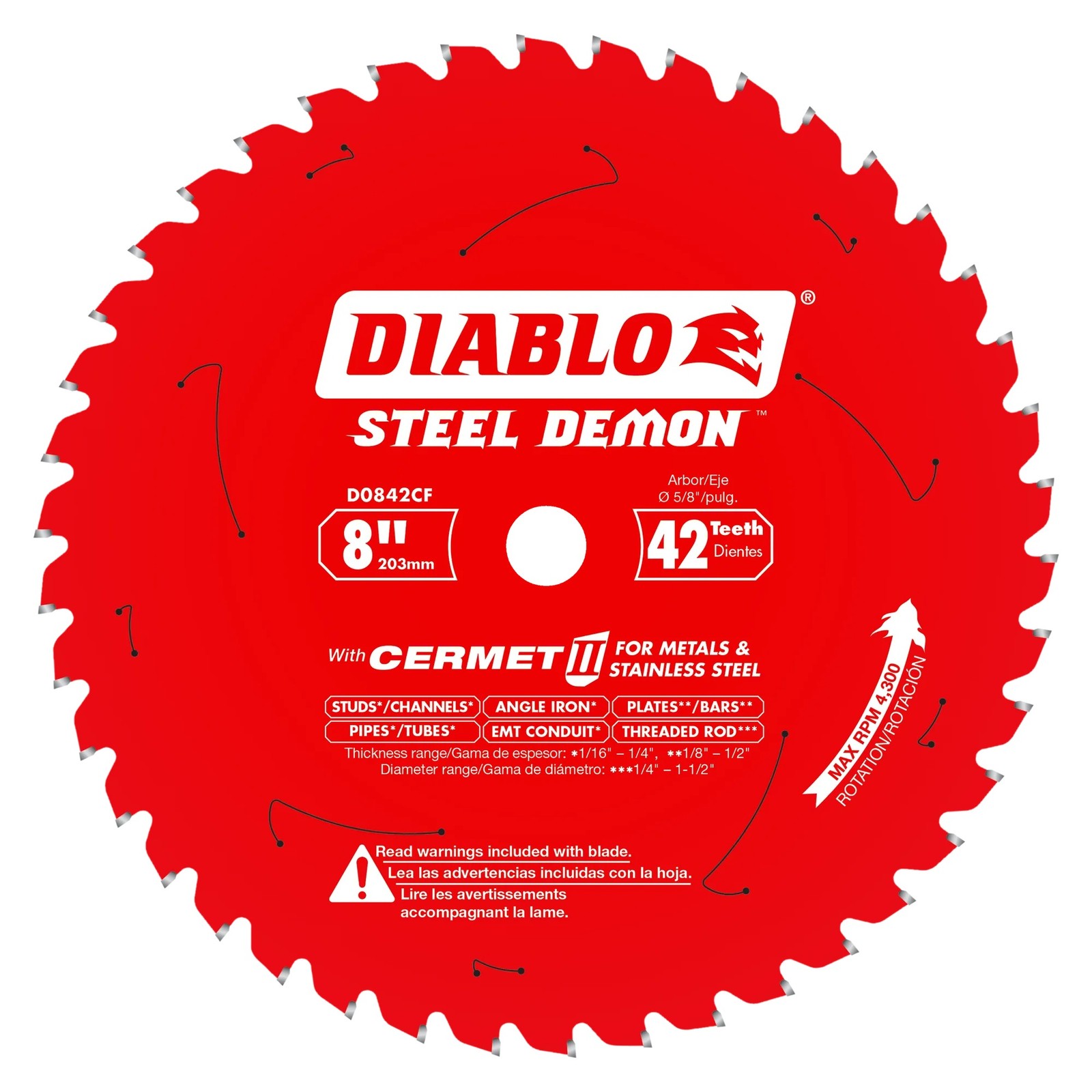 Diablo D0842CF 8" x 42-Teeth Steel Demon™ Cermet II Saw Blade for Thick Metal