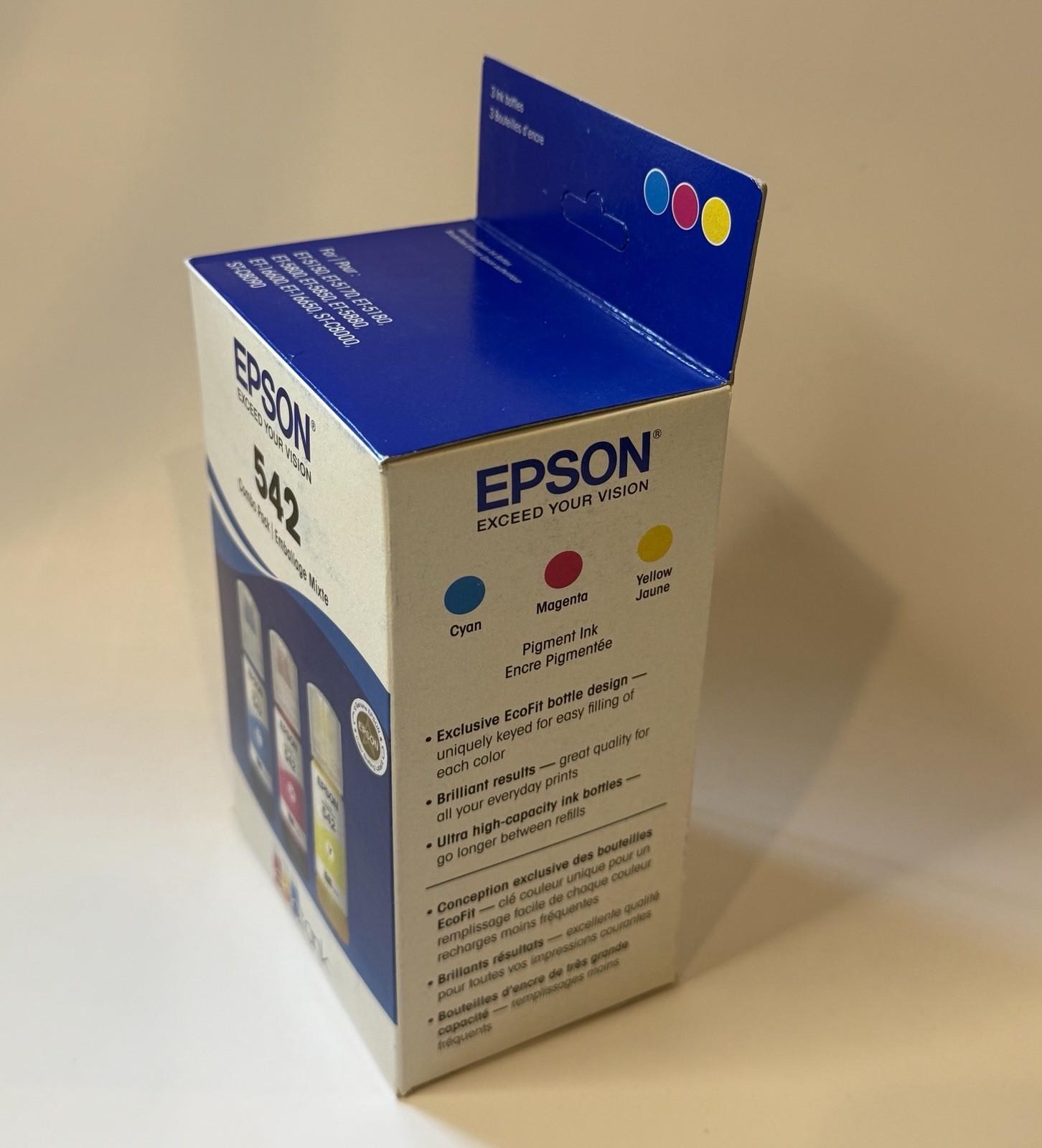 Genuine Epson 542 Ink Bottle 3 Pack for ET-5150 ET-5850 ET-16500 ST-C8000 NEW US